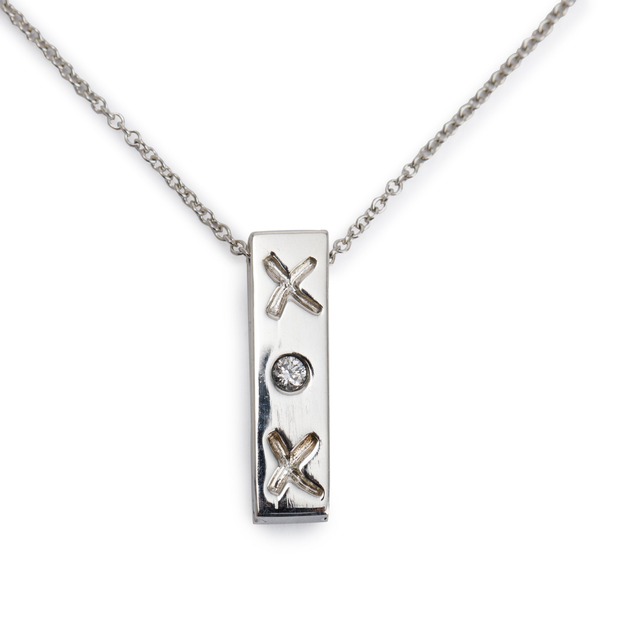 Tiffany & Co. Paloma Picasso Sterling Silver Diamond X O X Bar Pendant Necklace