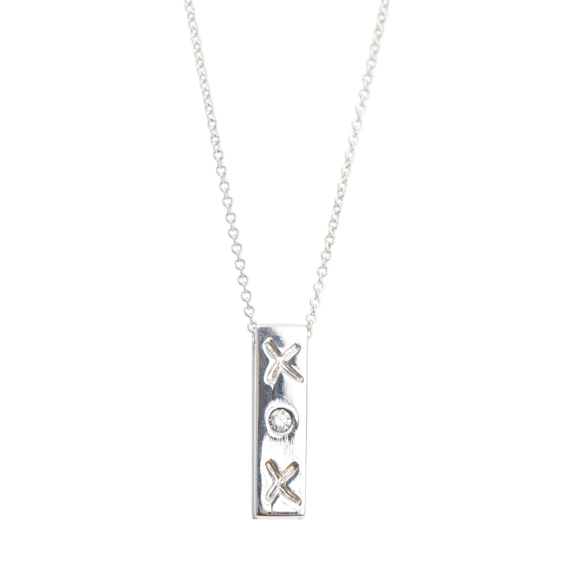 Tiffany & Co. Paloma Picasso Sterling Silver Diamond X O X Bar Pendant Necklace
