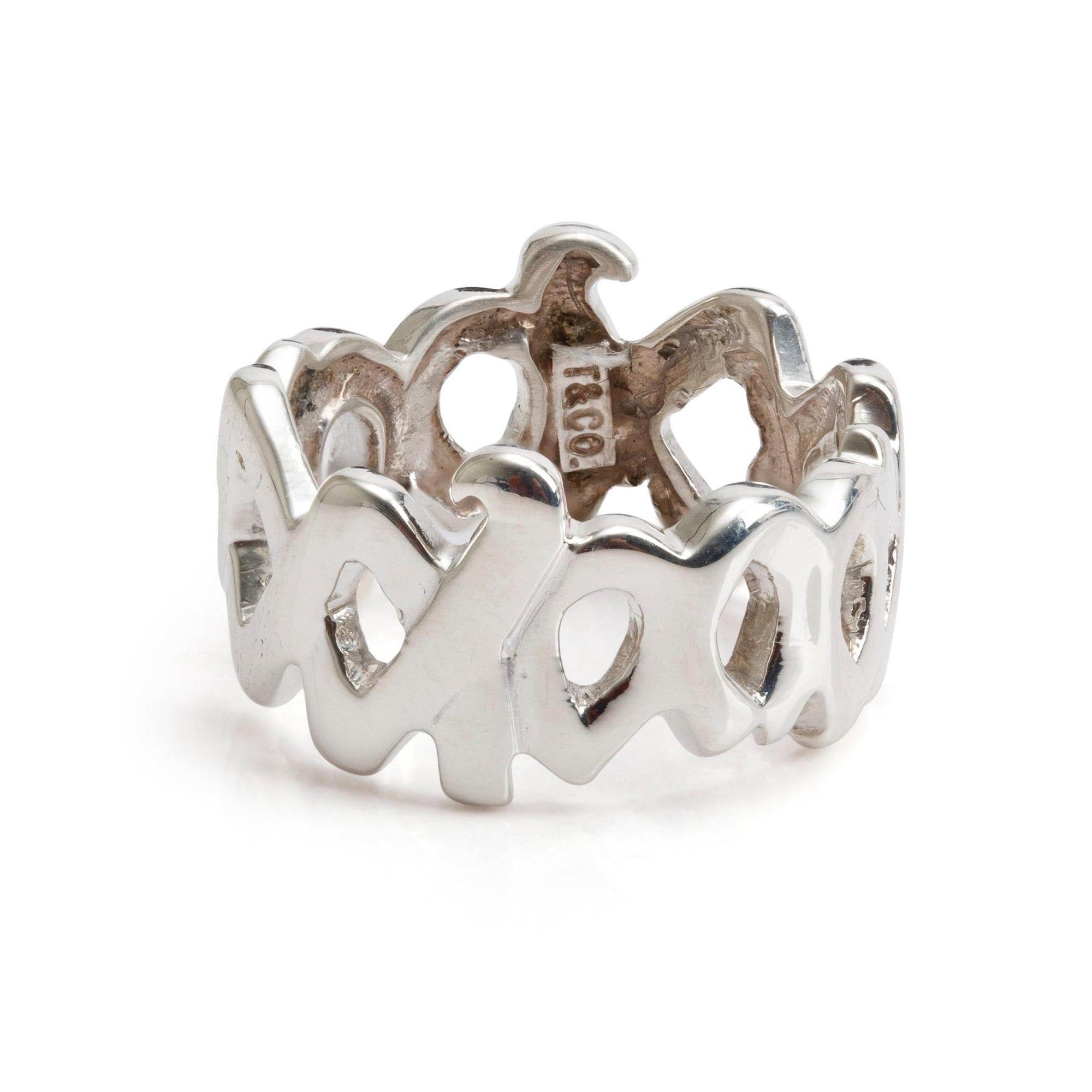 Tiffany & Co. Paloma Picasso Sterling Silver Love and Kisses Wide Band Ring, Size 5