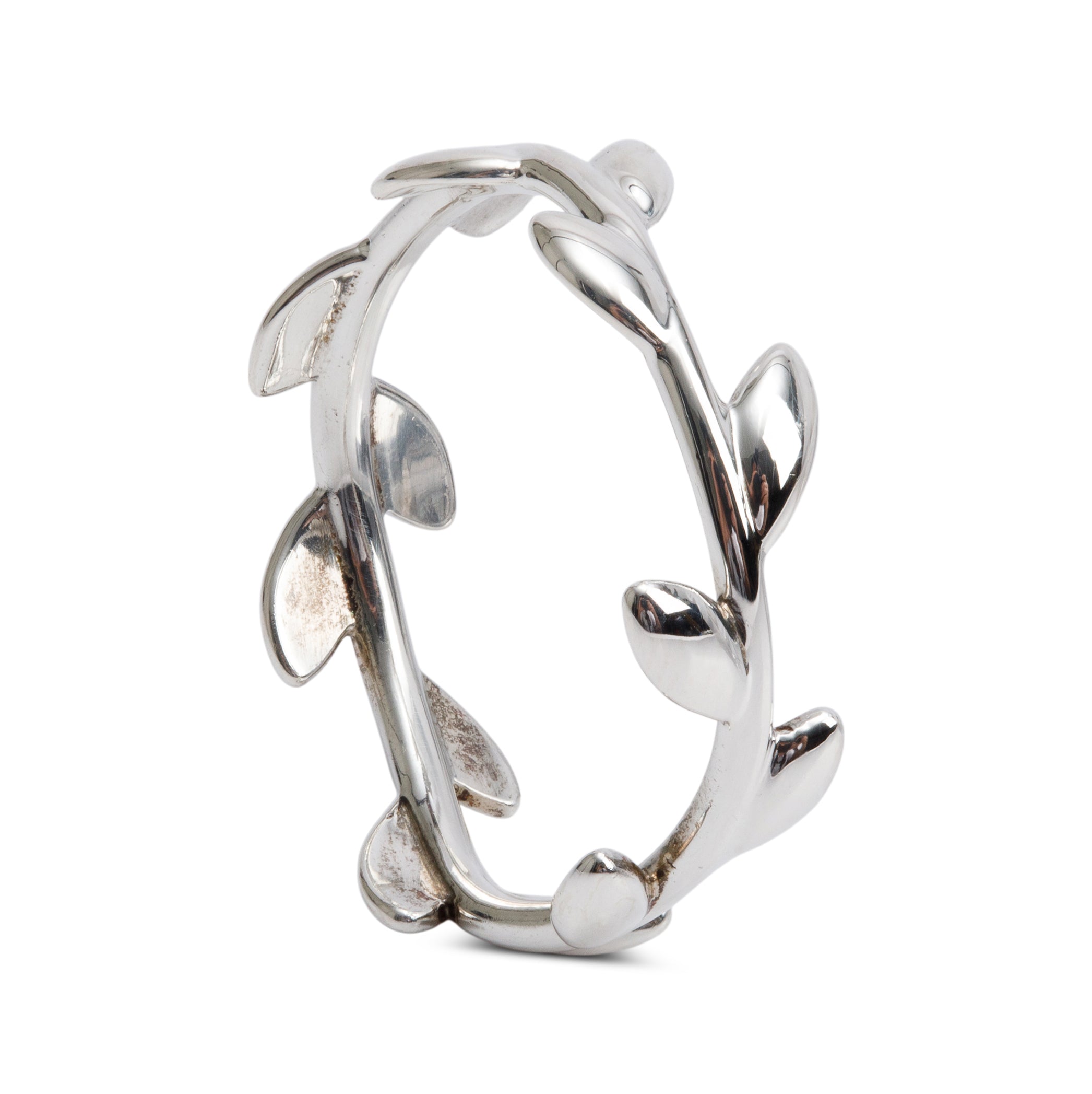 Tiffany & Co. Paloma Picasso Sterling Silver Narrow Olive Leaf Band Ring, Size 7