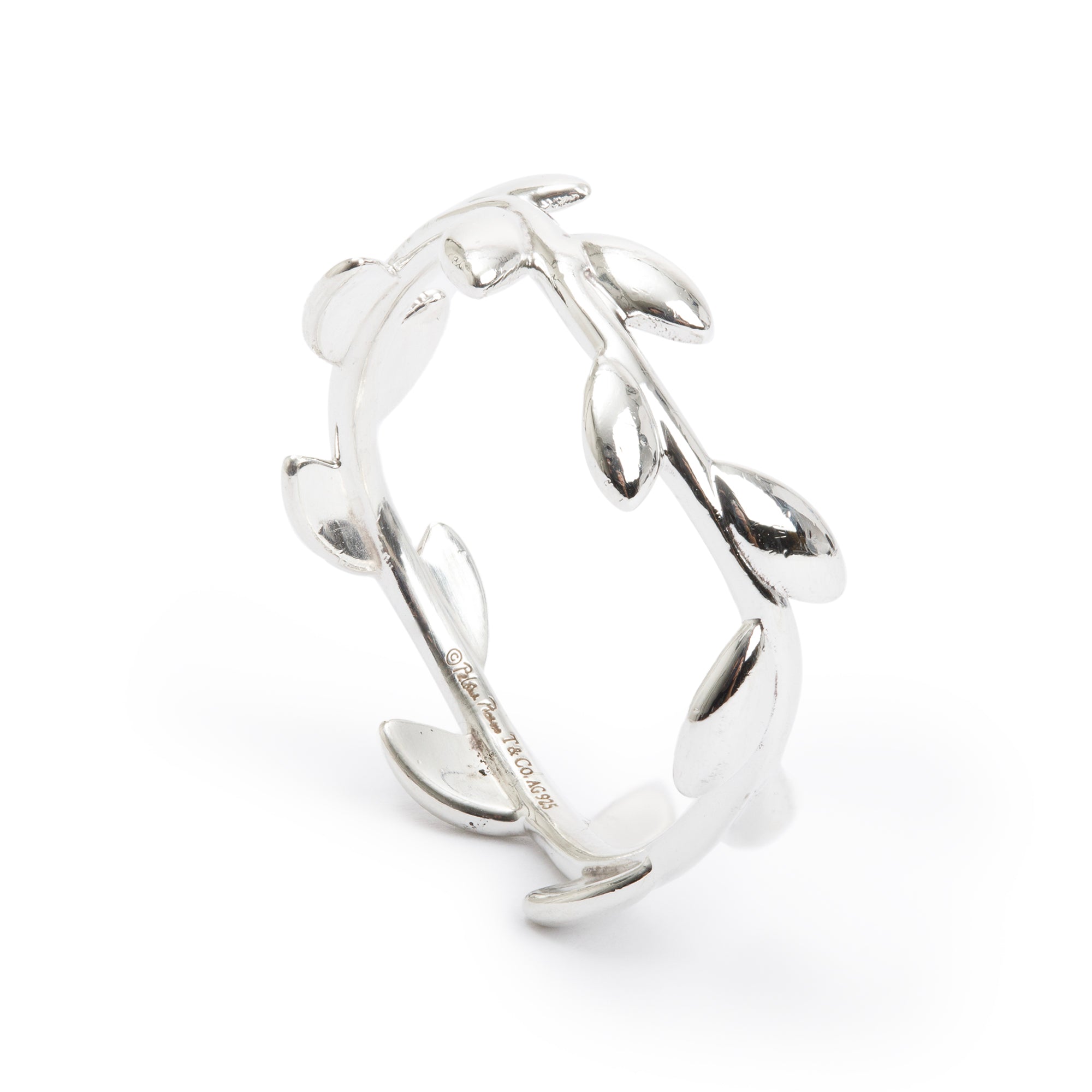 Tiffany & Co. Paloma Picasso Sterling Silver Narrow Olive Leaf Band Ring, Size 7
