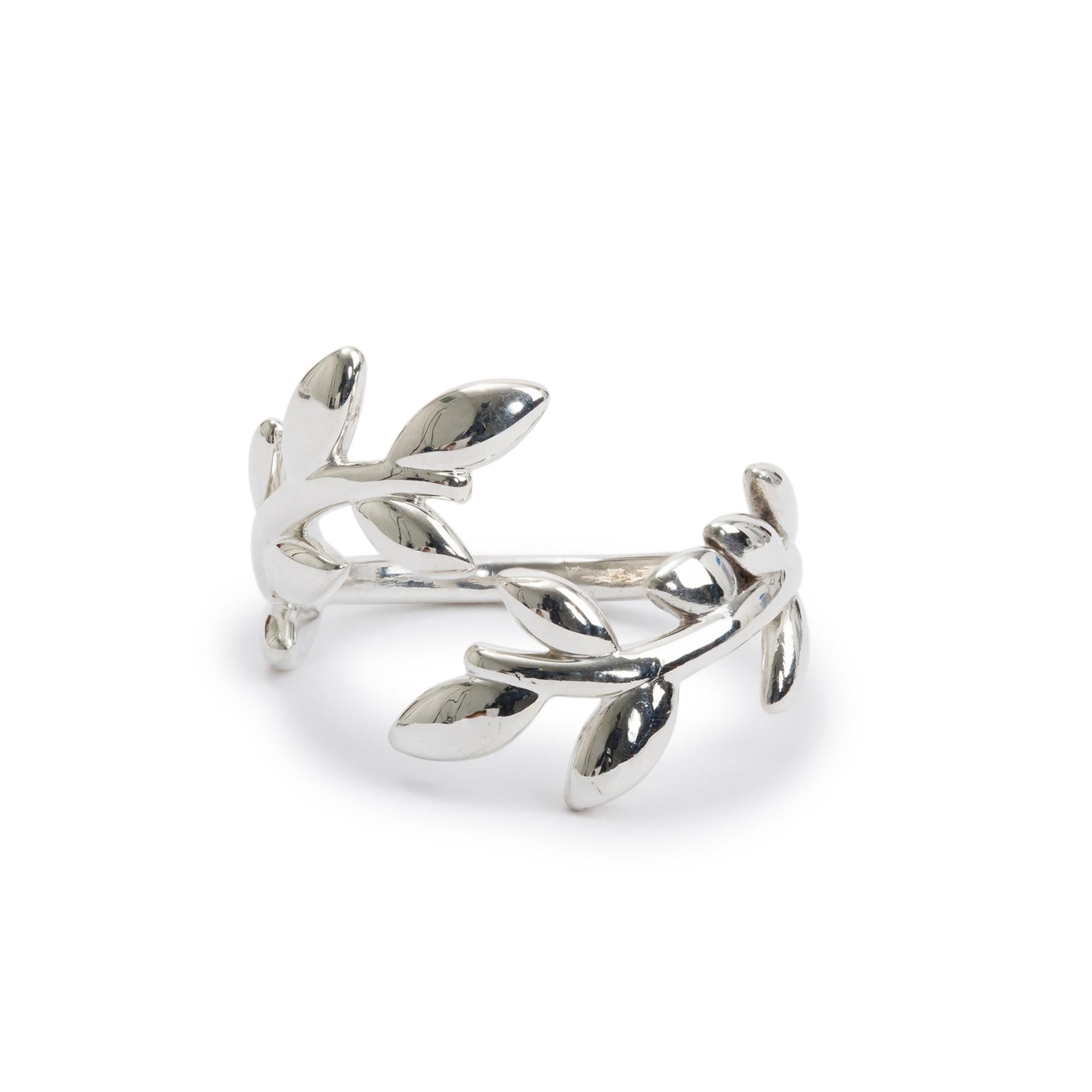 Tiffany & Co. Paloma Picasso Sterling Silver Olive Leaf Bypass Ring, Size 6.5