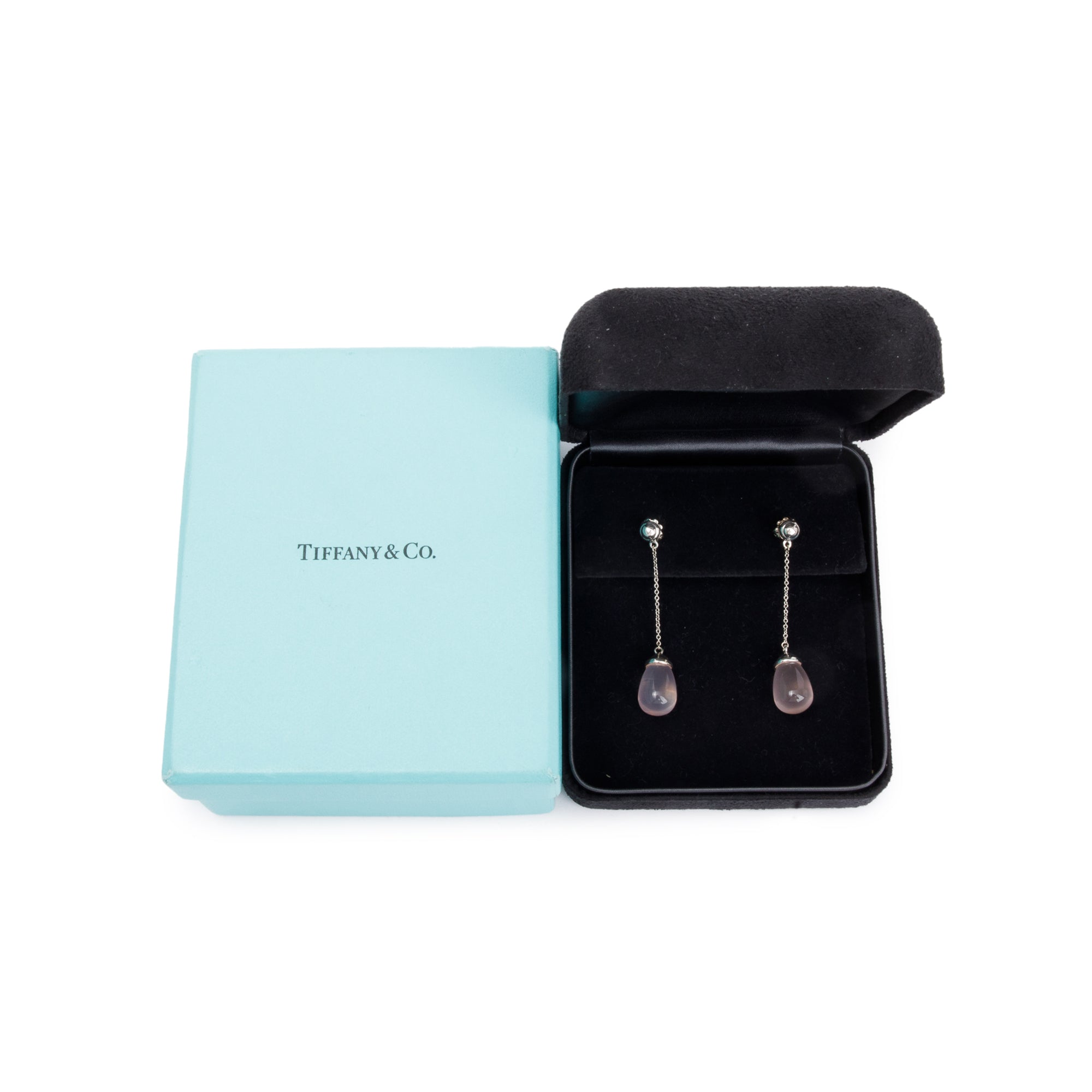 Tiffany & Co. Paloma Picasso Sterling Silver Rose Quartz Drop Earrings w/ Box