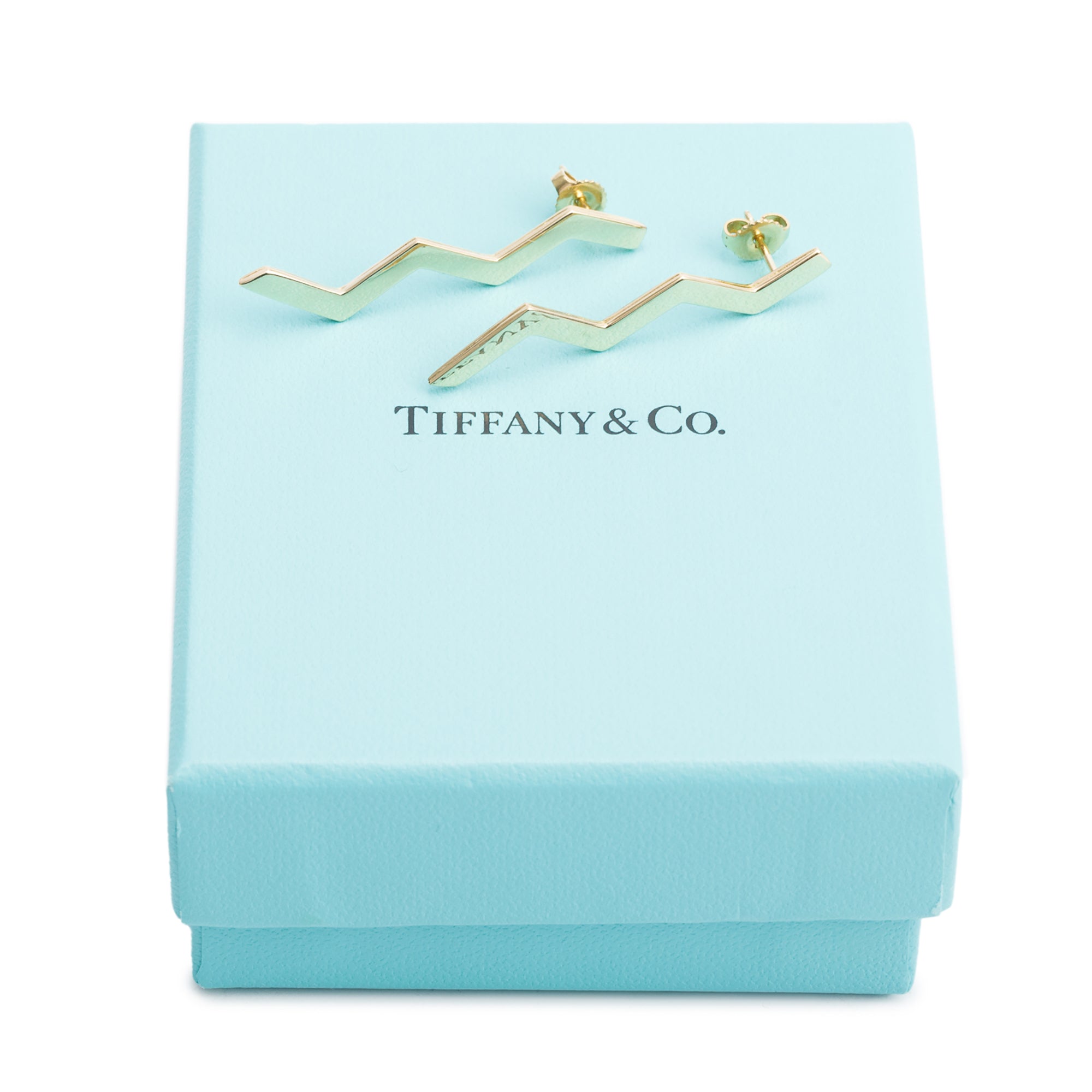 Tiffany & Co. Paloma Picasso Vintage 18k Yellow Gold Zig Zag Earrings w/ Box