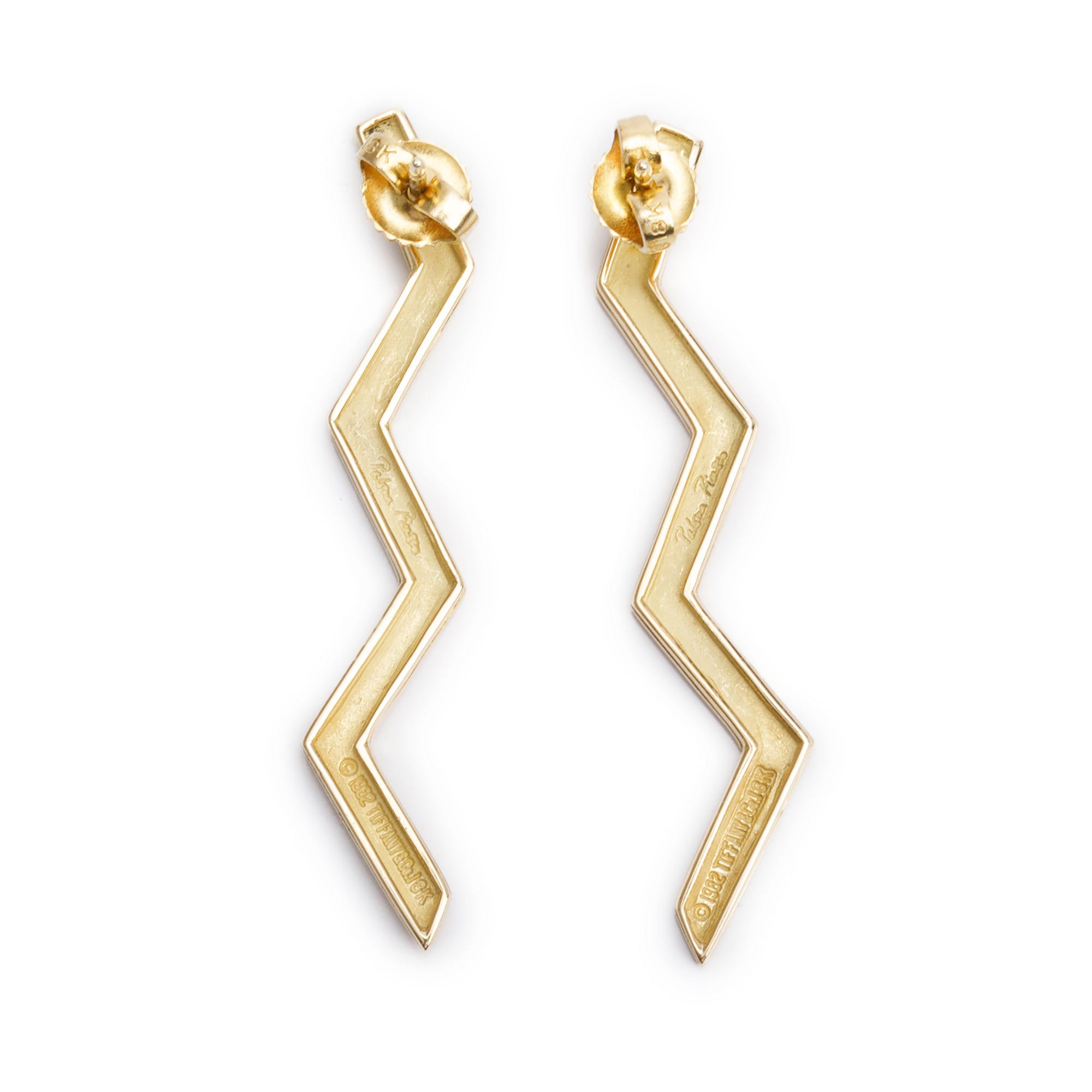 Tiffany & Co. Paloma Picasso Vintage 18k Yellow Gold Zig Zag Earrings w/ Box