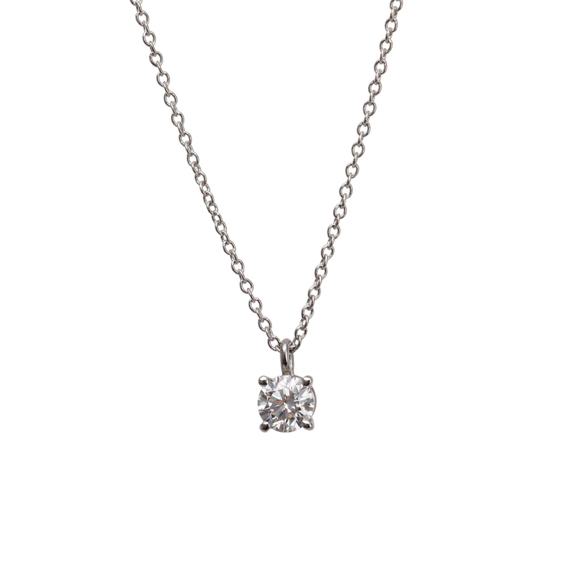 Tiffany & Co. Platinum 0.39 ct. Solitaire Diamond Pendant Necklace w/ Box