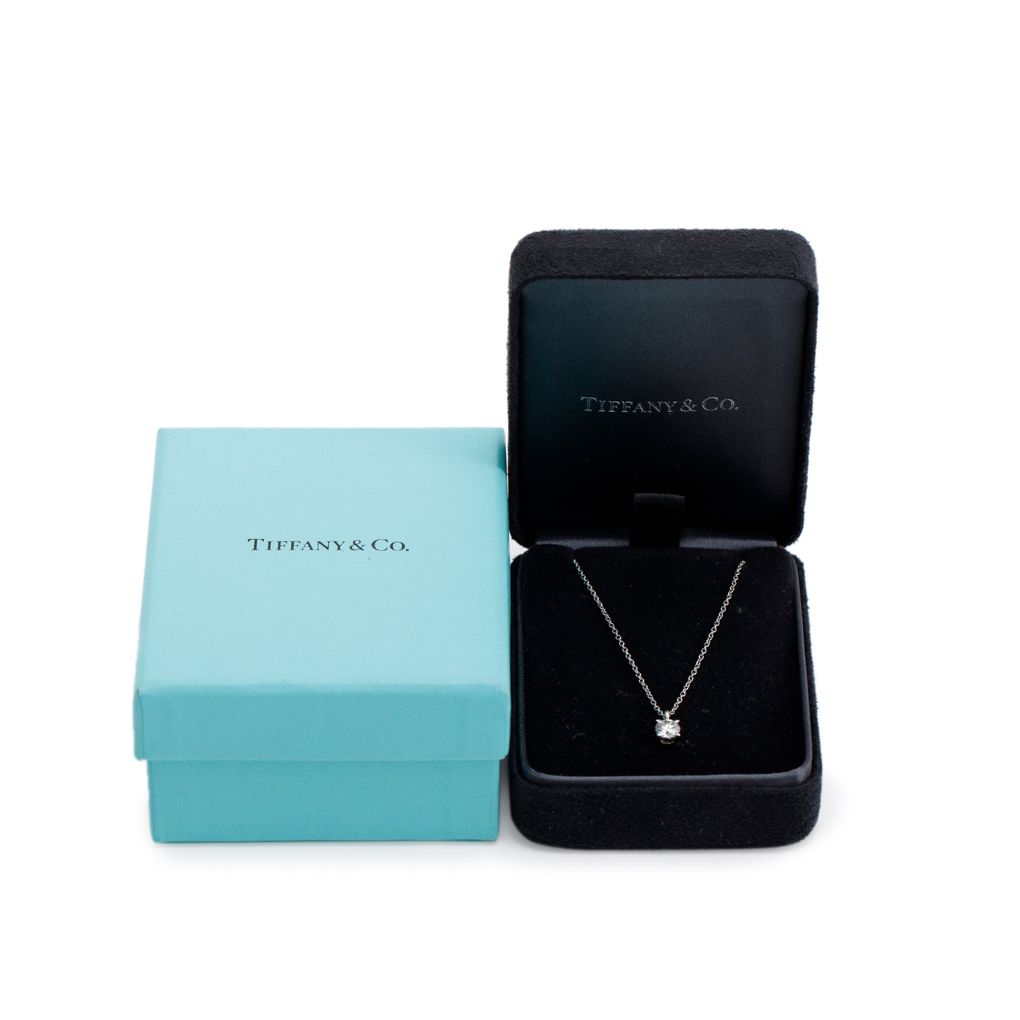 Tiffany Platinum Solitaire Diamond Pendant Necklace