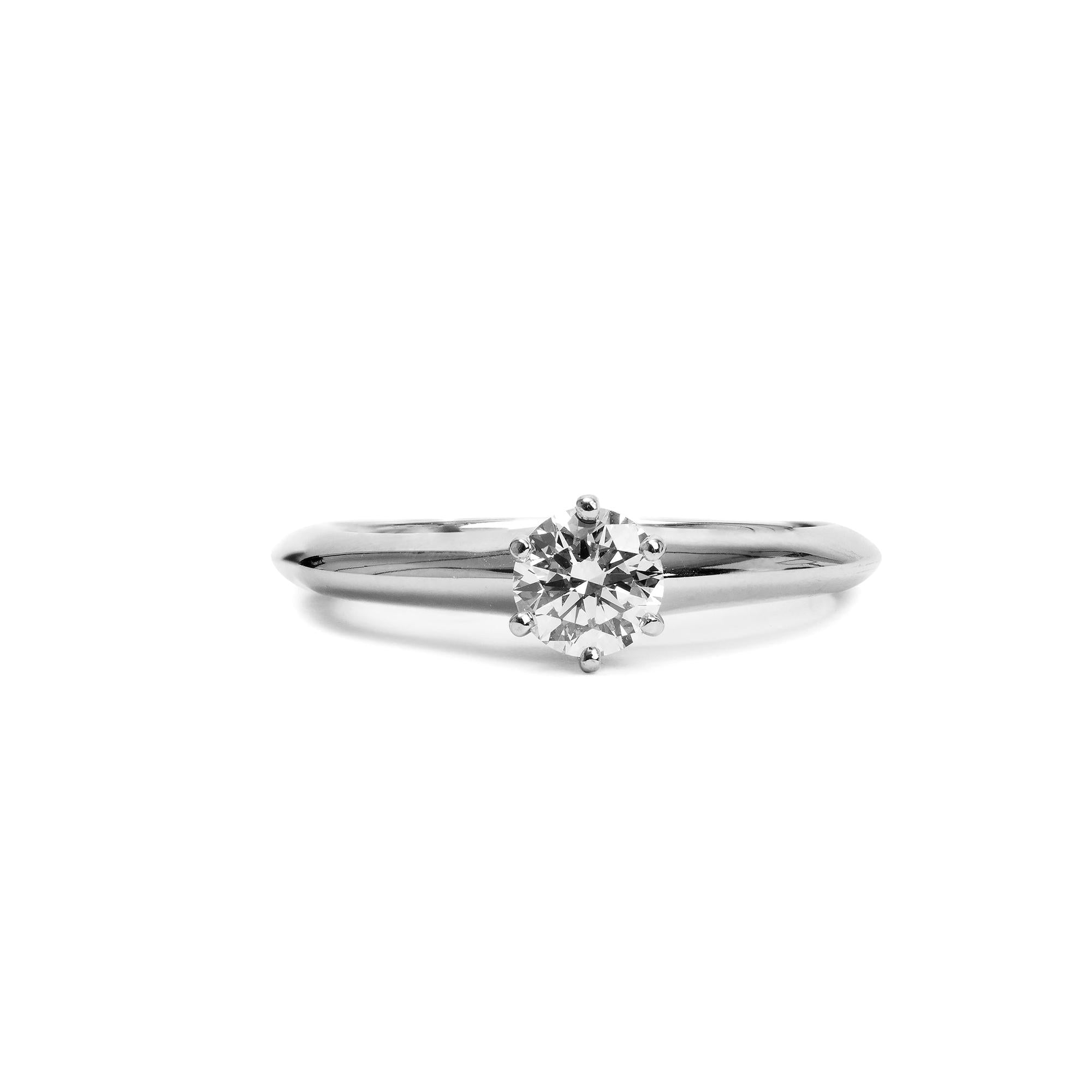 Tiffany & Co. Platinum 0.52 ct. Diamond Solitaire Engagement Ring, Size 7 w/ Box & Certificate