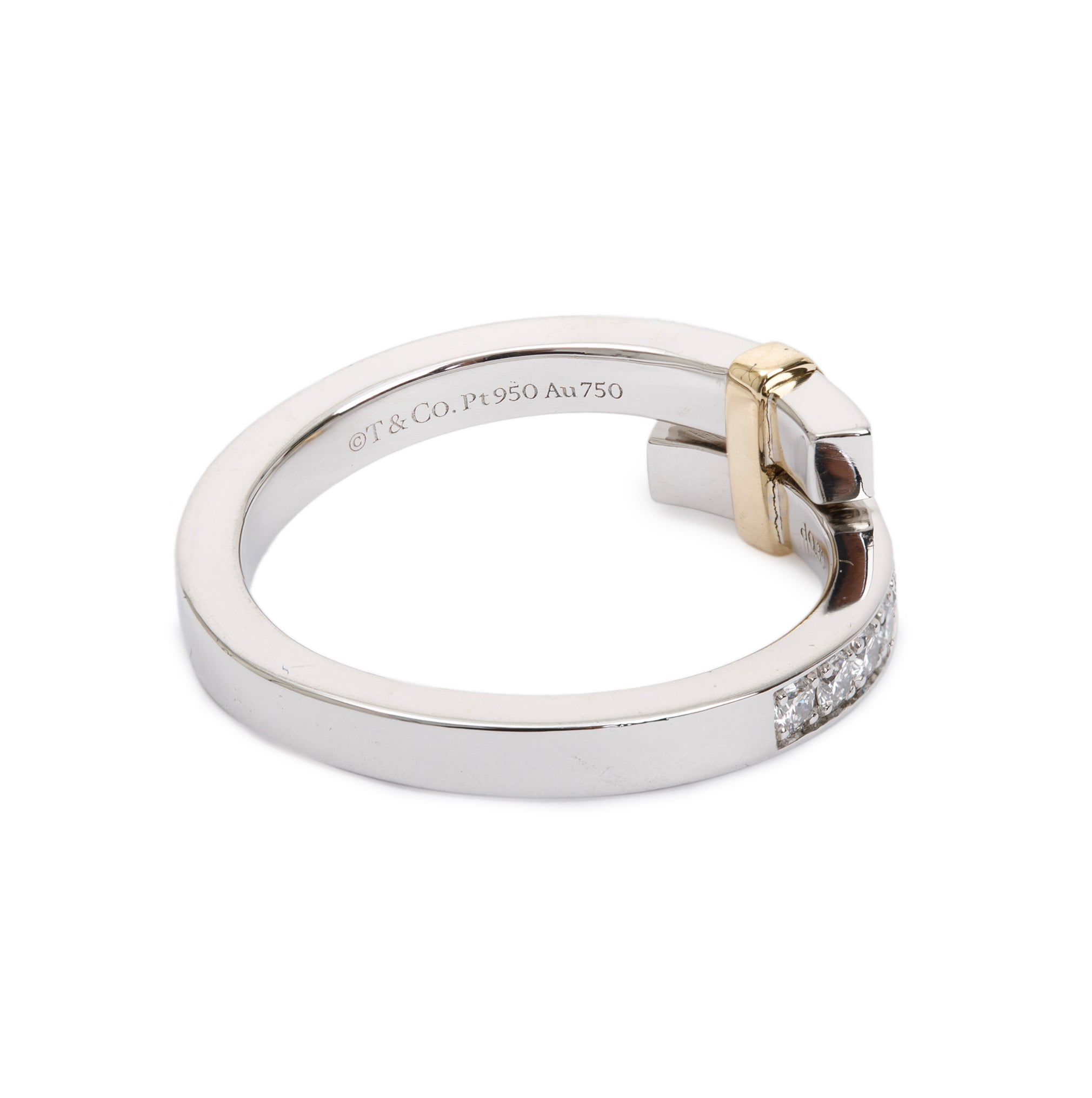 Tiffany & Co. Platinum & 18K Yellow Gold Diamond Narrow Edge Bypass Ring, Size 6