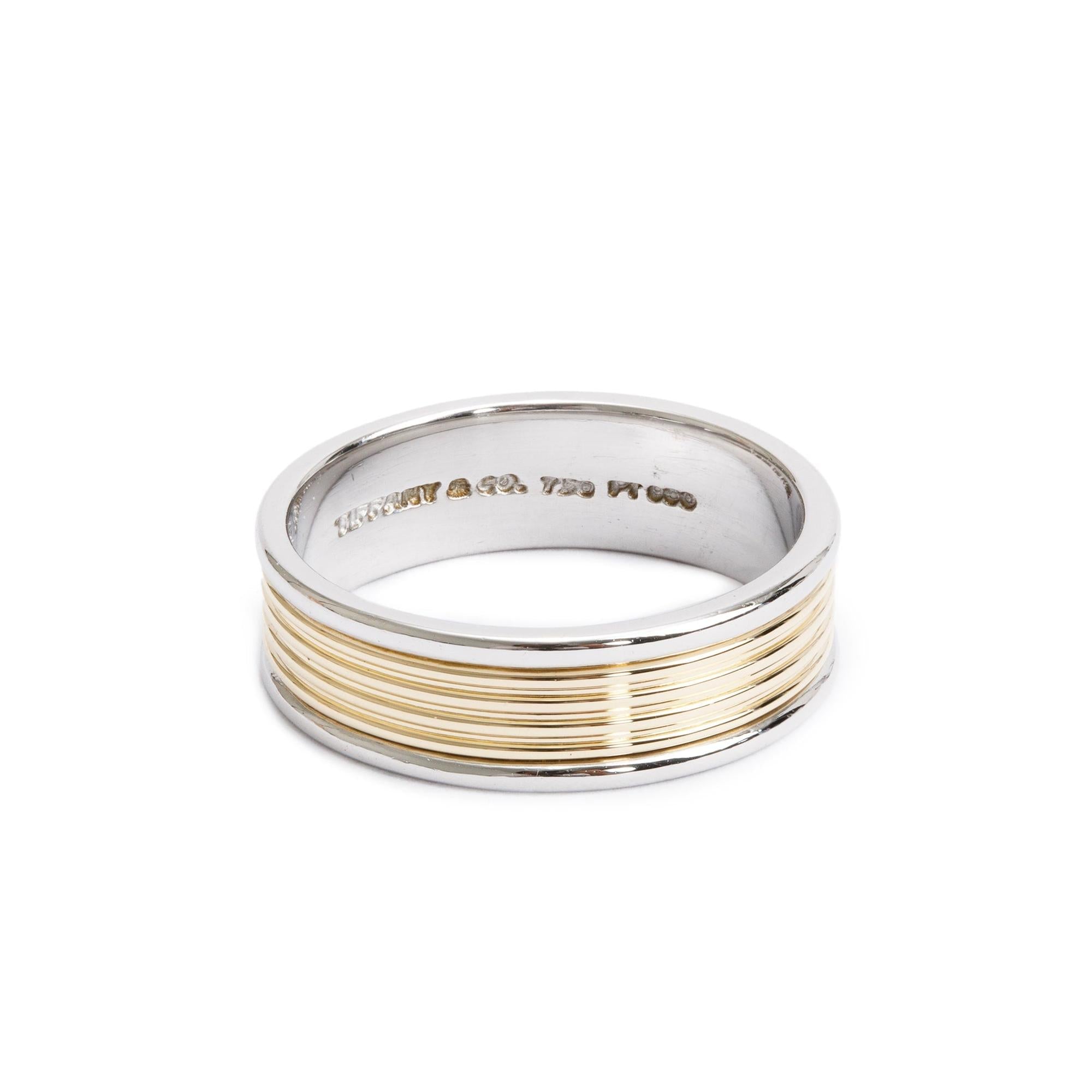 Tiffany & Co. Platinum & 18k Yellow Gold Ribbed Band Ring, Size 6.75