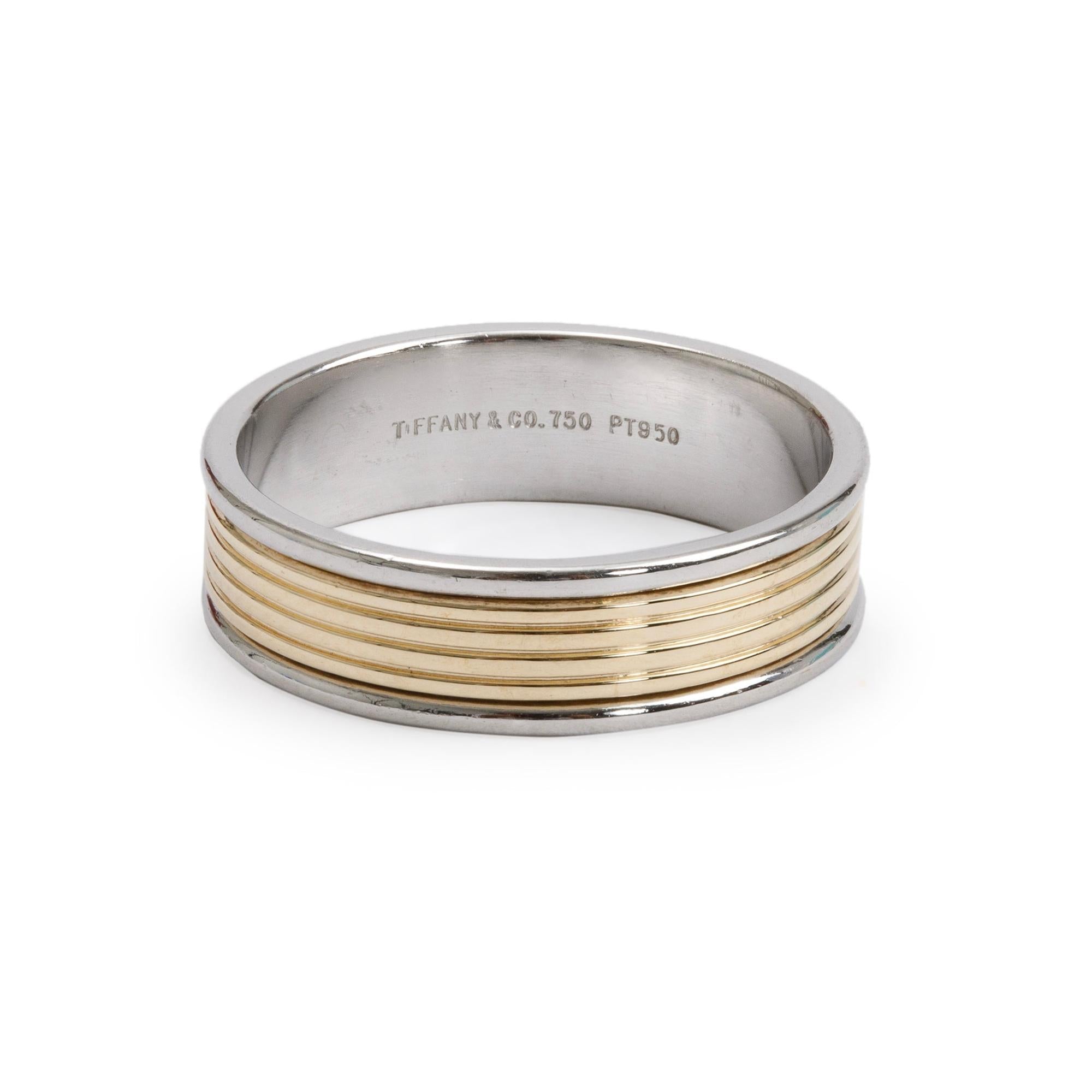 Tiffany & Co. Platinum & 18k Yellow Gold Ribbed Band Ring, Size 7.75