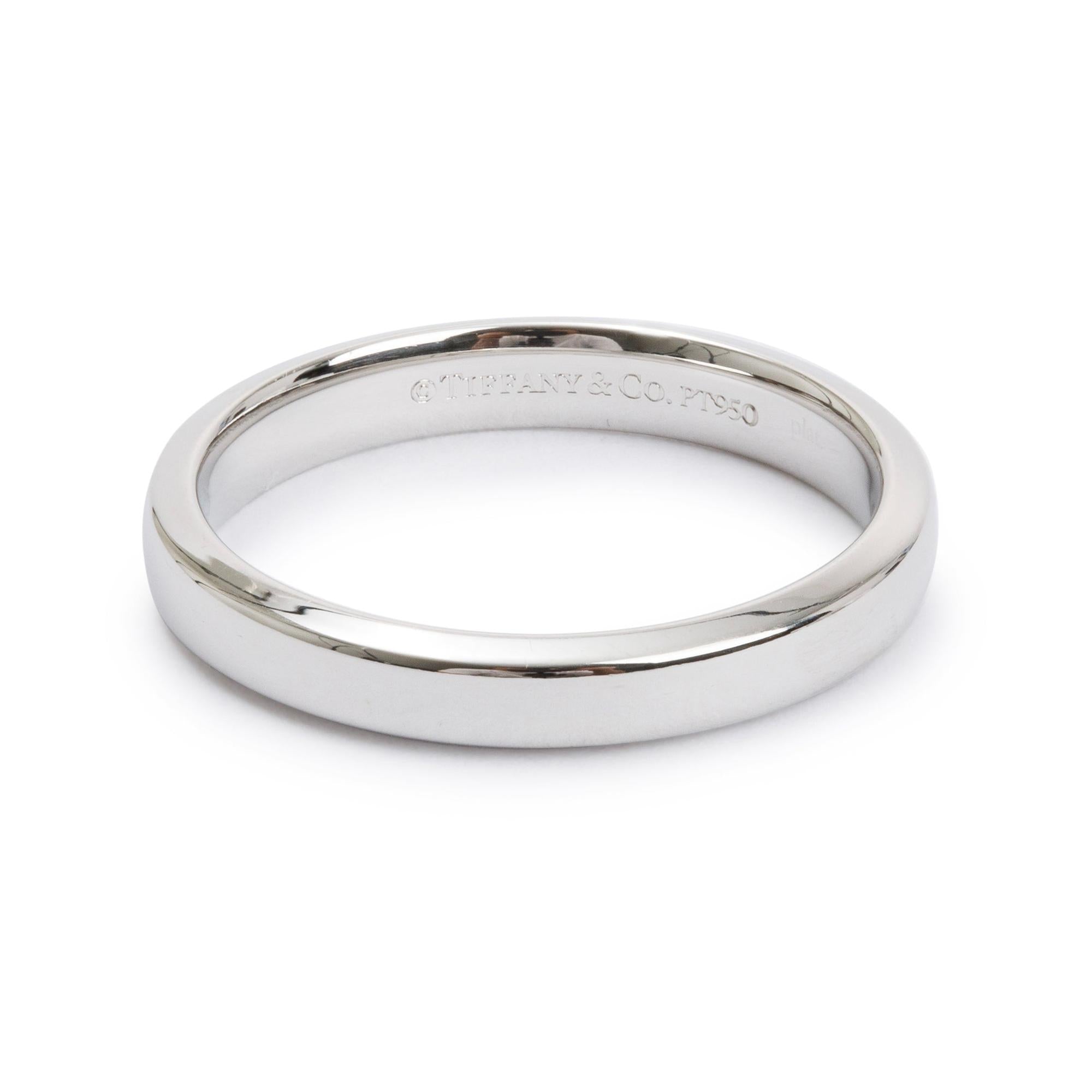 Tiffany & Co. Platinum 3 MM Wedding Band Ring, Size 7