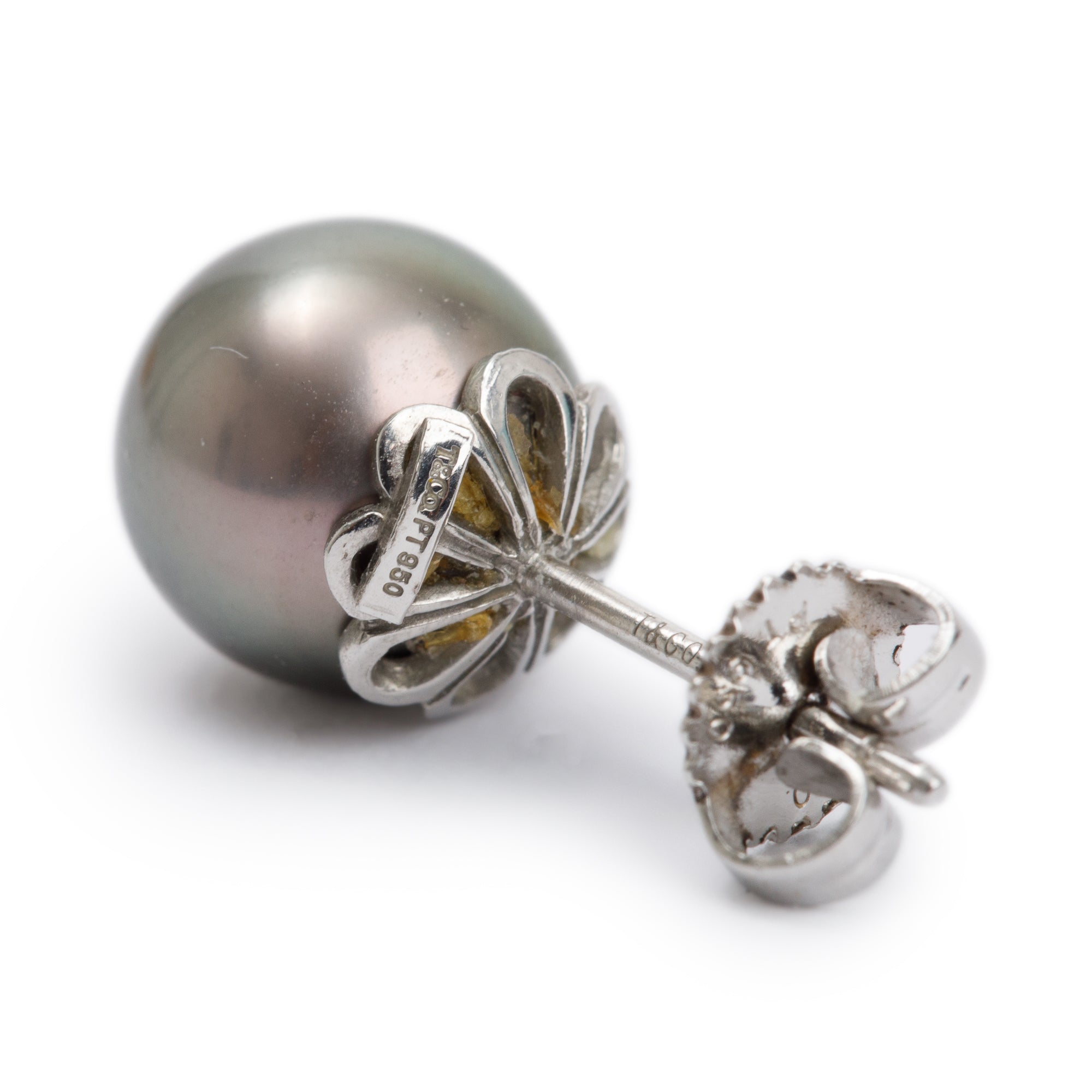 Tiffany & Co. Platinum 9-9.5 MM Tahitian Pearl Earrings w/ Box