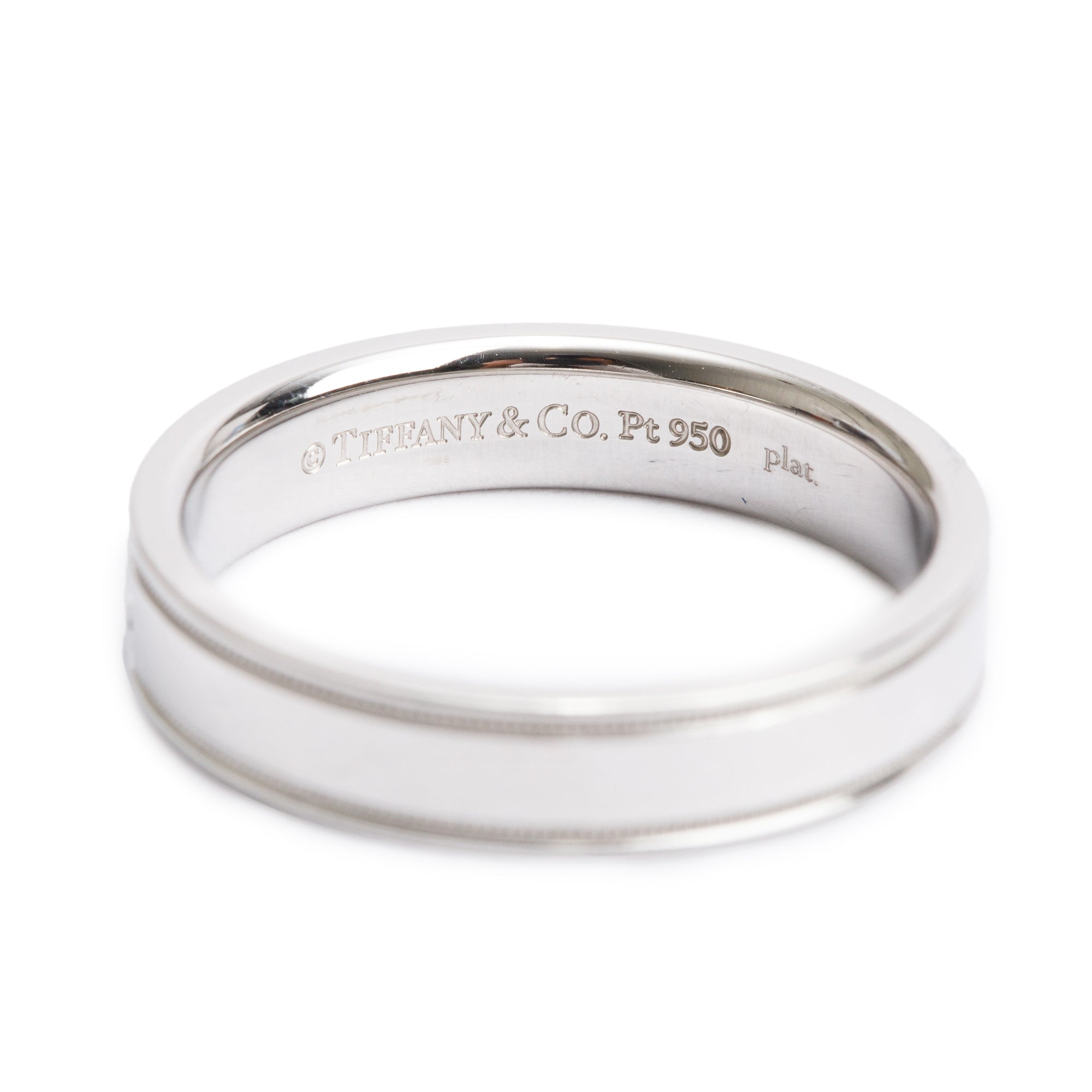 Tiffany & Co. Platinum & Diamond 4 MM Double Milgrain Wedding Band Ring, Size 6.5