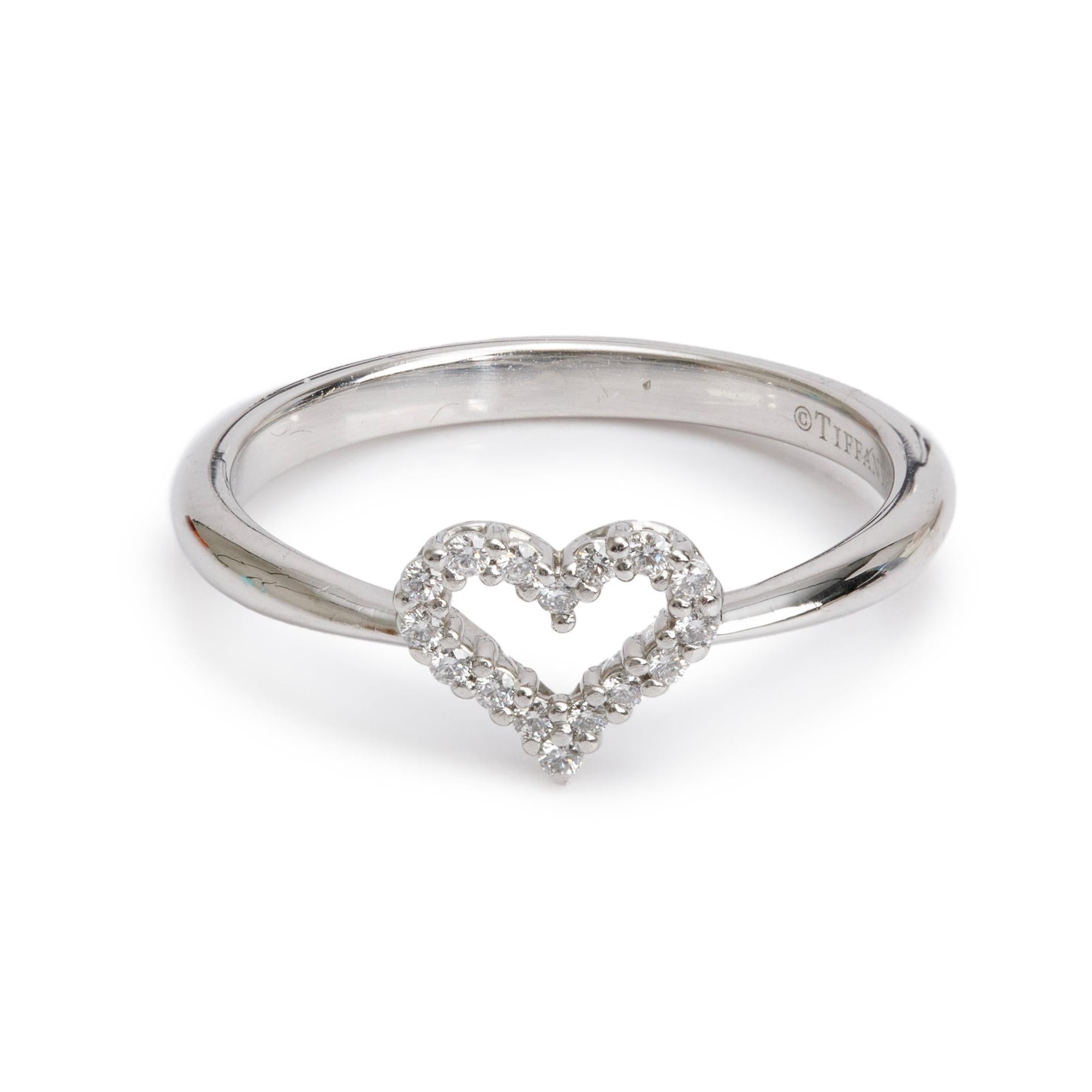 Tiffany & Co. Platinum Diamond Heart Ring, Size 5.75 w/ Box