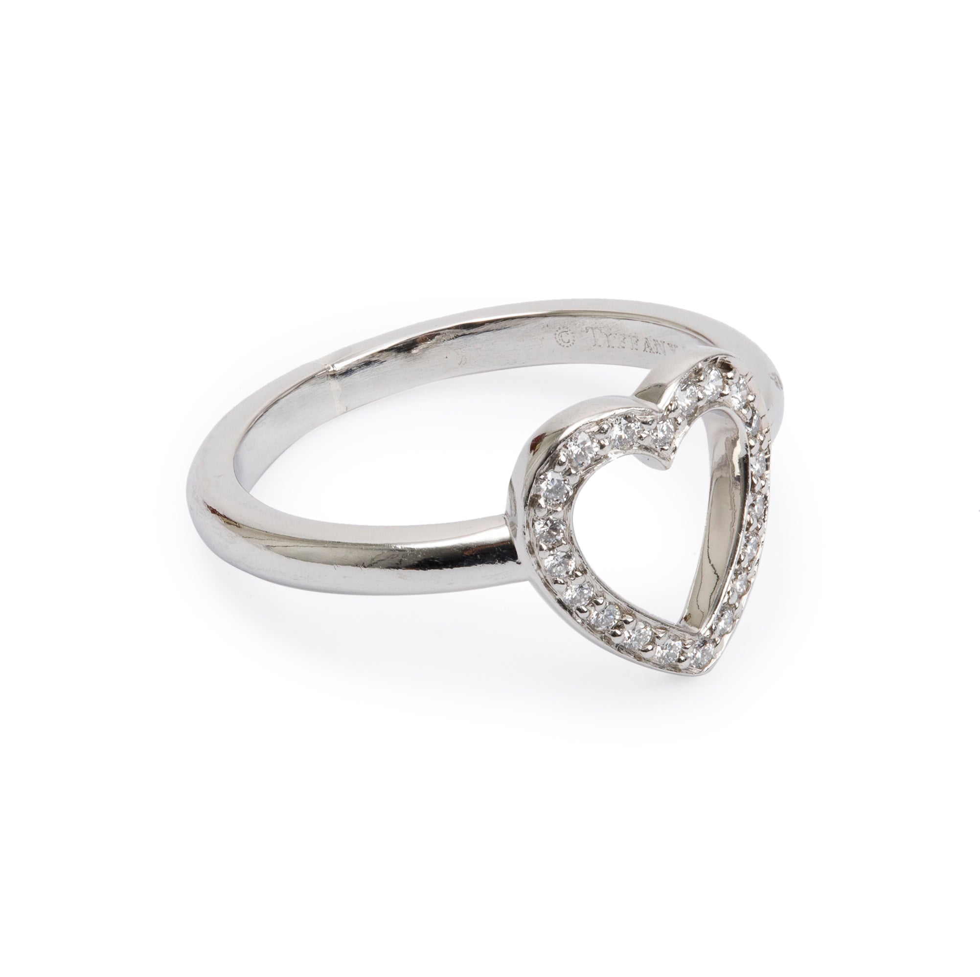 Tiffany & Co. Platinum Diamond Metro Heart Ring, Size 5