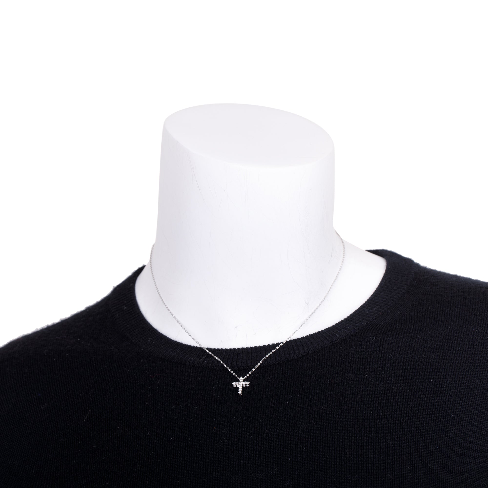 Tiffany & Co. Platinum Diamond Mini Cross Pendant Necklace w/ Box & Receipt