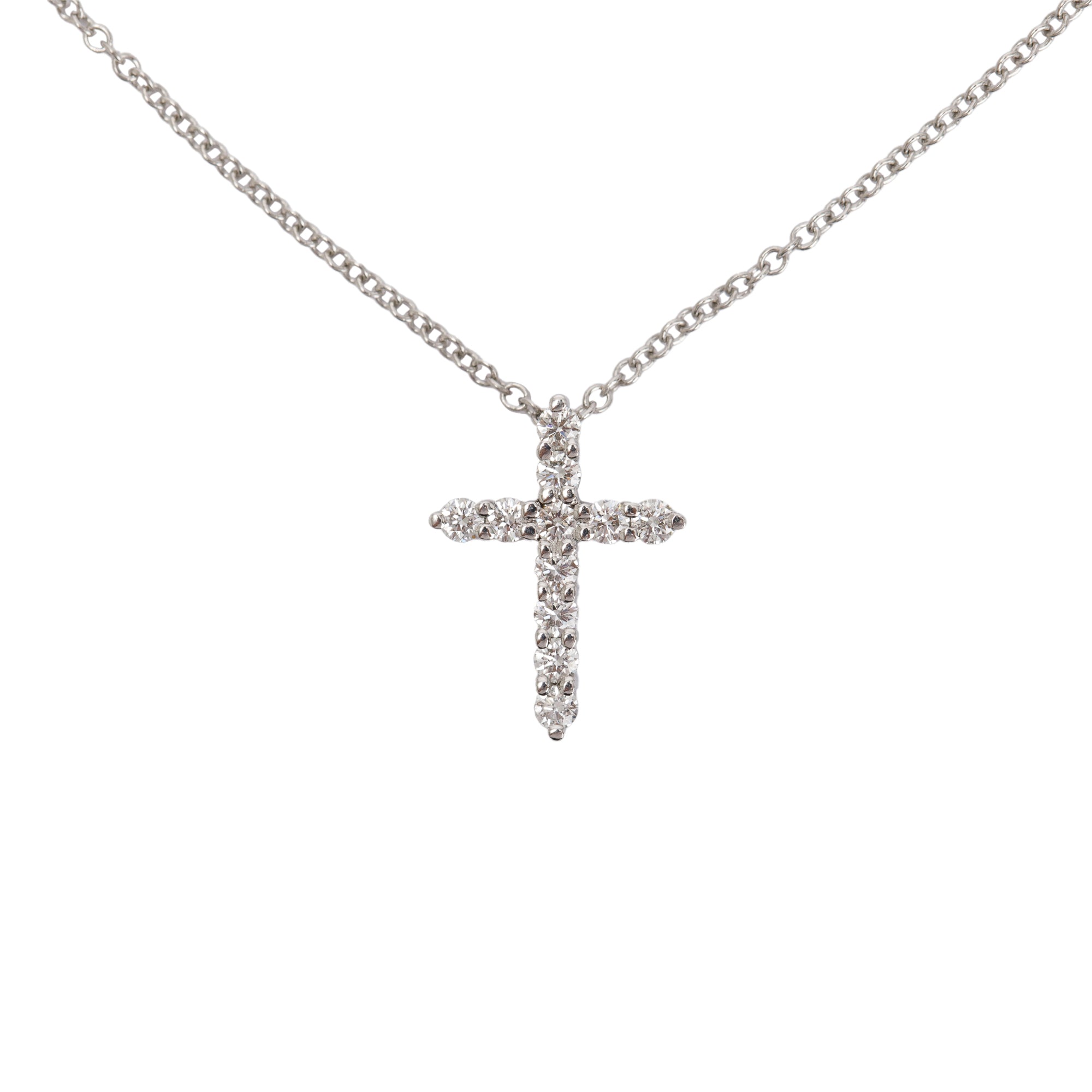 Tiffany & Co. Platinum Diamond Mini Cross Pendant Necklace w/ Box & Receipt