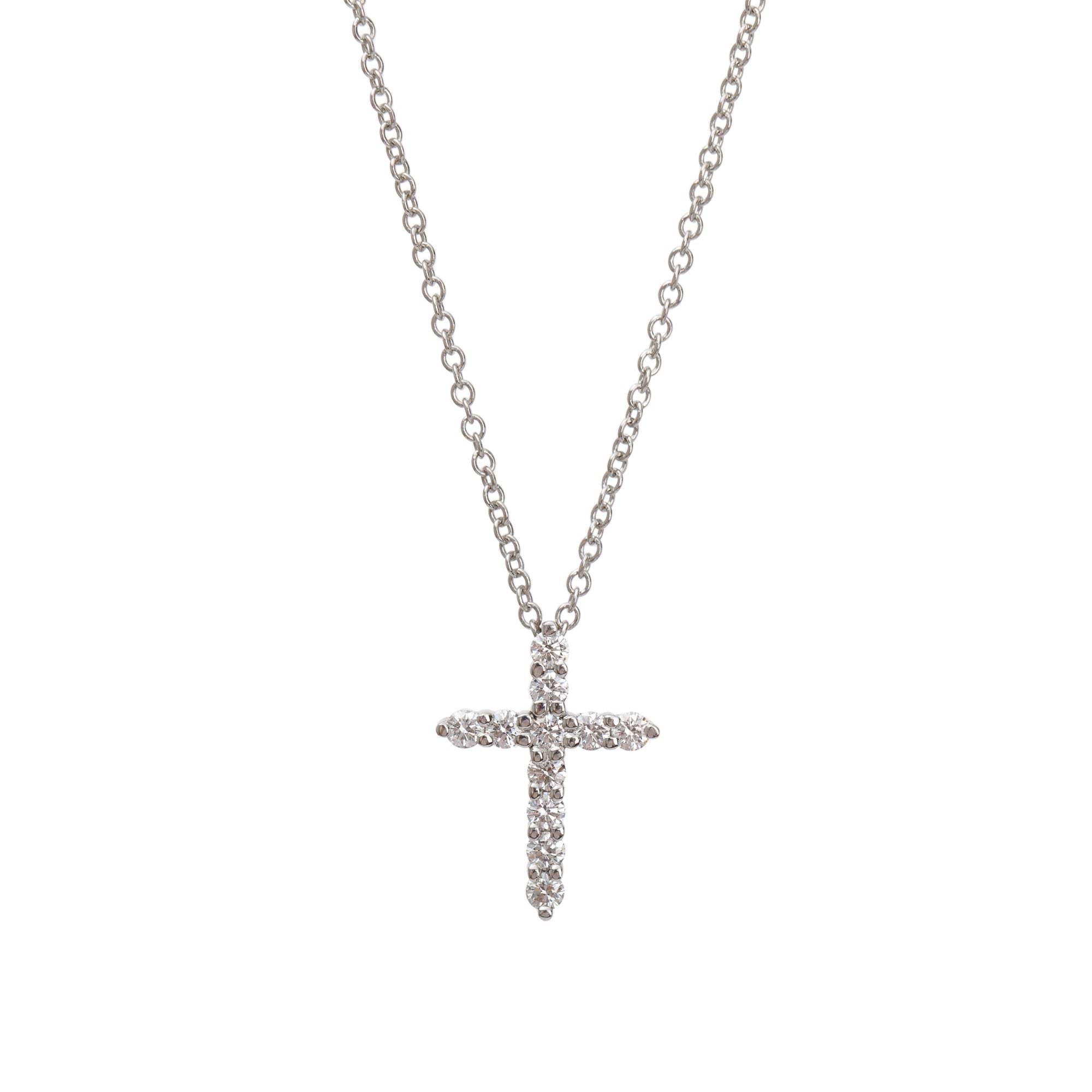 Tiffany & Co. Platinum Diamond Mini Cross Pendant Necklace w/ Box & Receipt