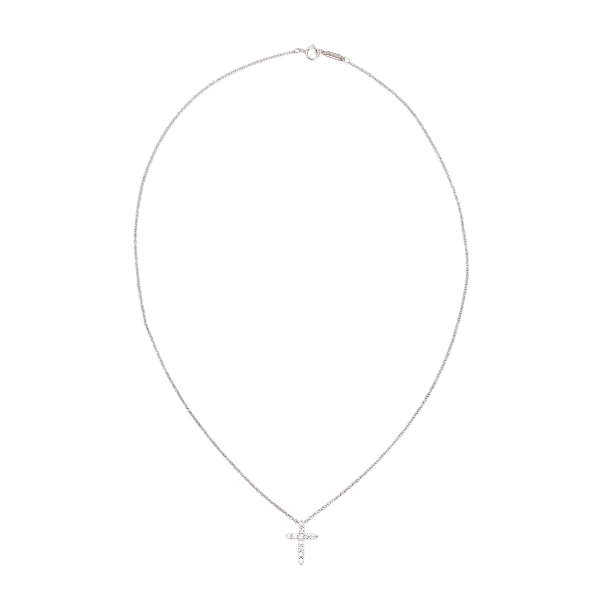 Tiffany & Co. Platinum Diamond Mini Cross Pendant Necklace w/ Box & Receipt