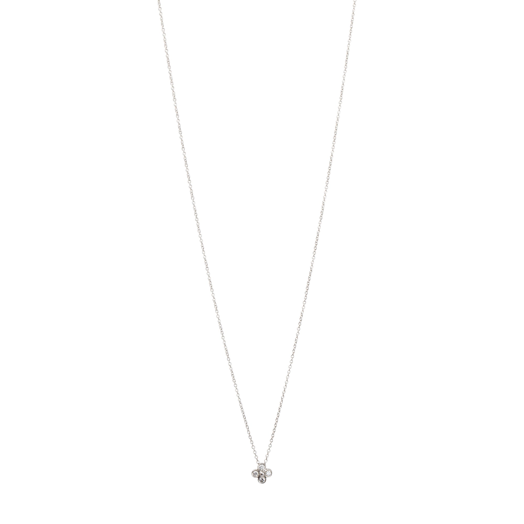 Tiffany & Co. Platinum Diamond Mini Flower Pendant Necklace