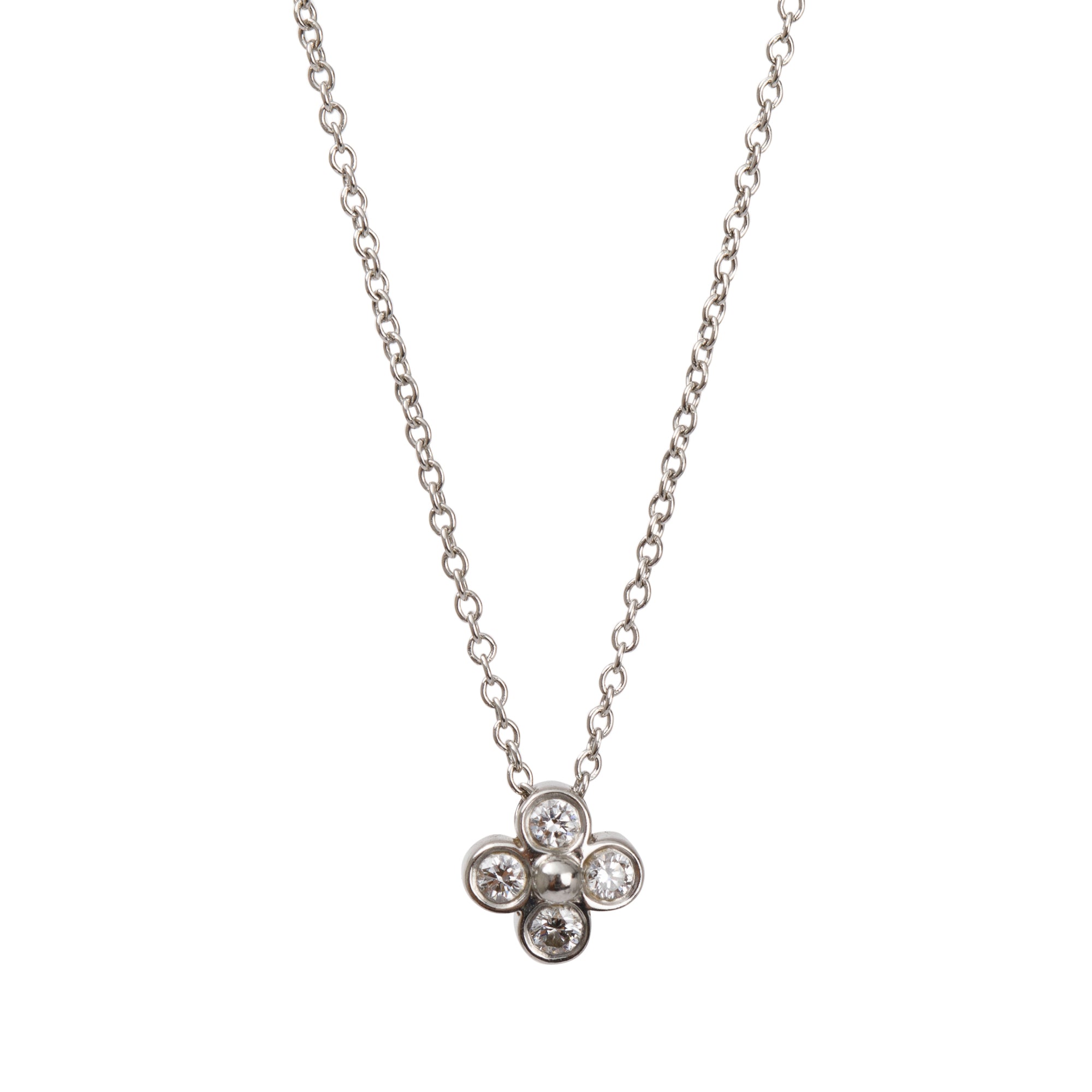 Tiffany & Co. Platinum Diamond Mini Flower Pendant Necklace