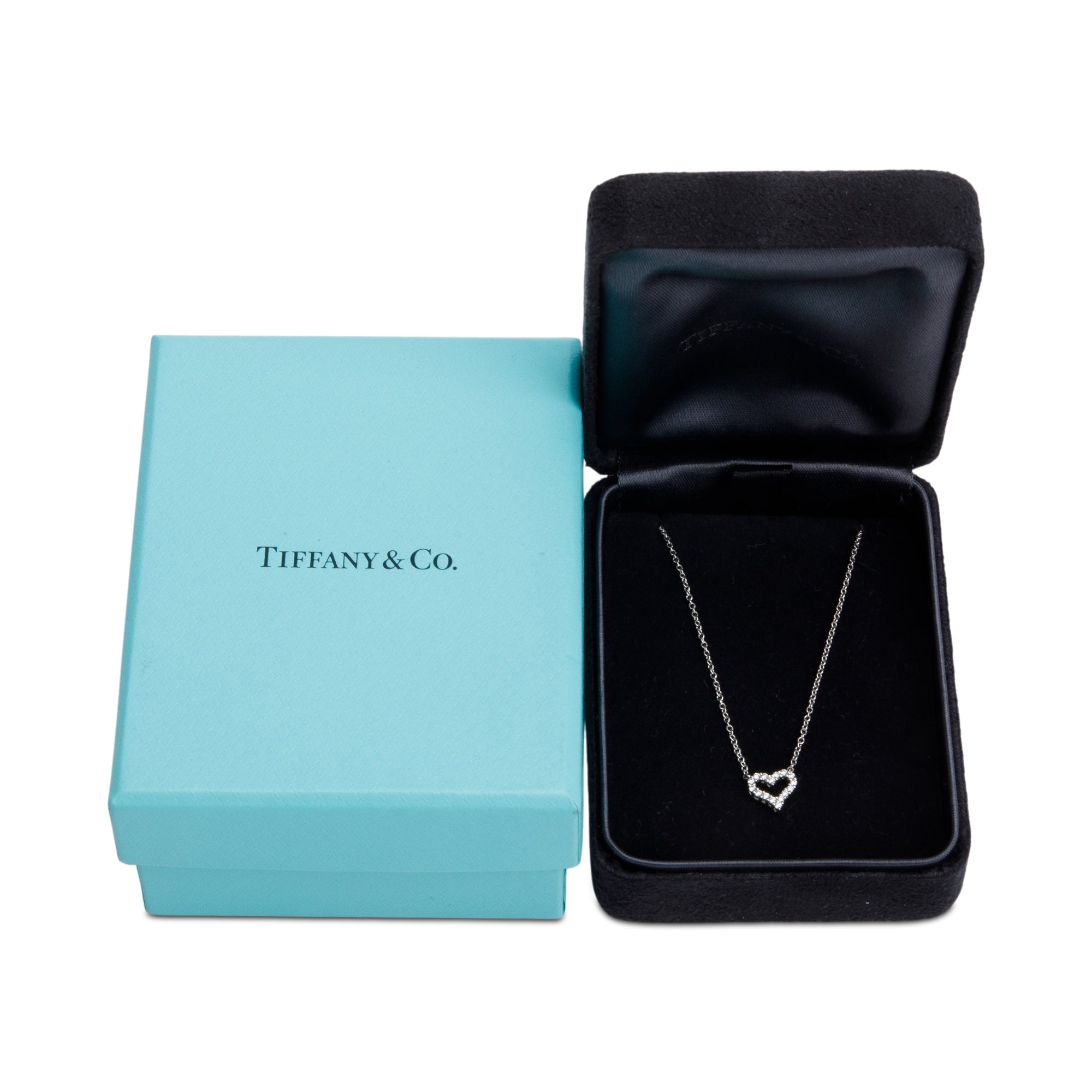 Tiffany & Co. Platinum Diamond Mini Heart Pendant Necklace w/ Box