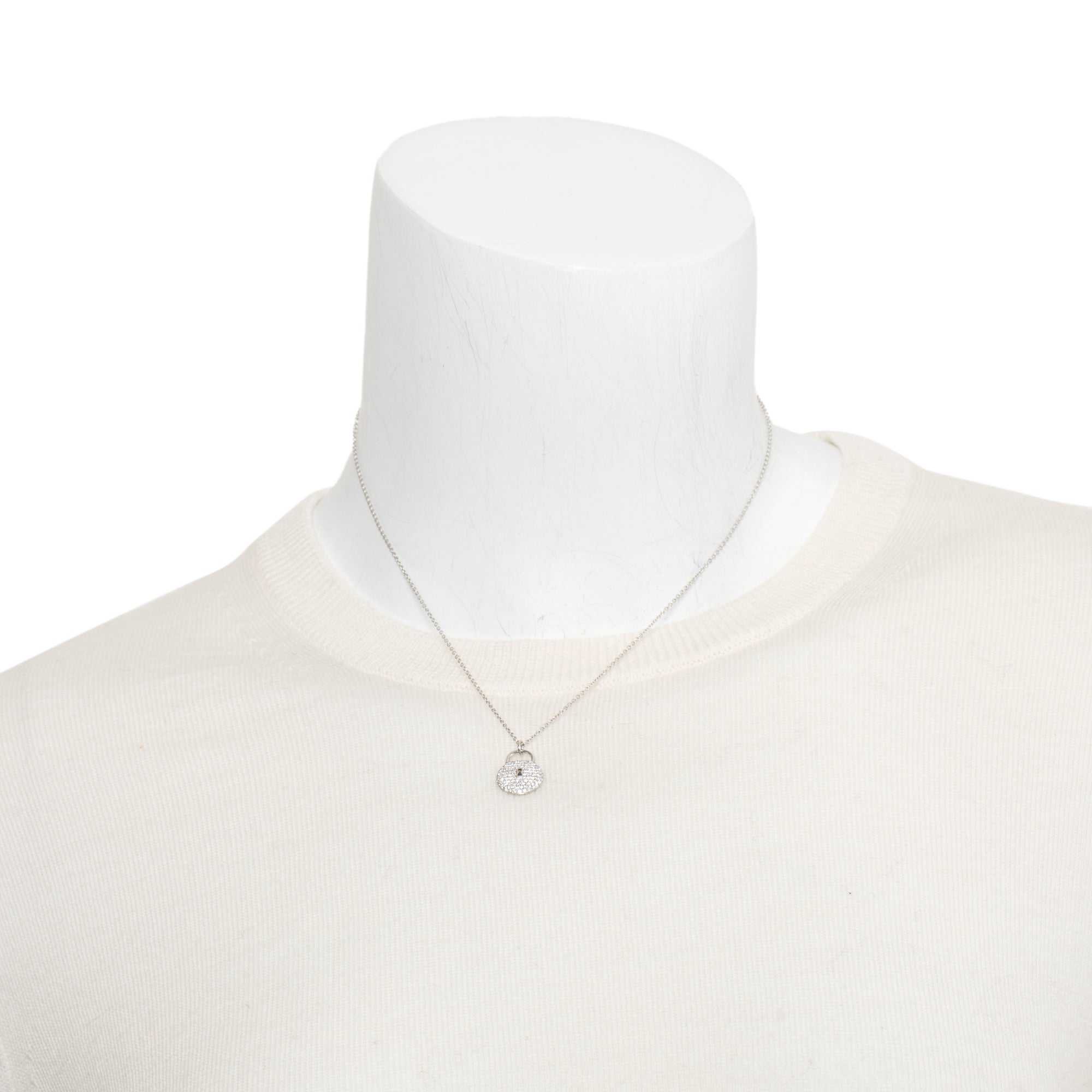 Tiffany & Co. Platinum Diamond Mini Round Lock Pendant Necklace w/ Box