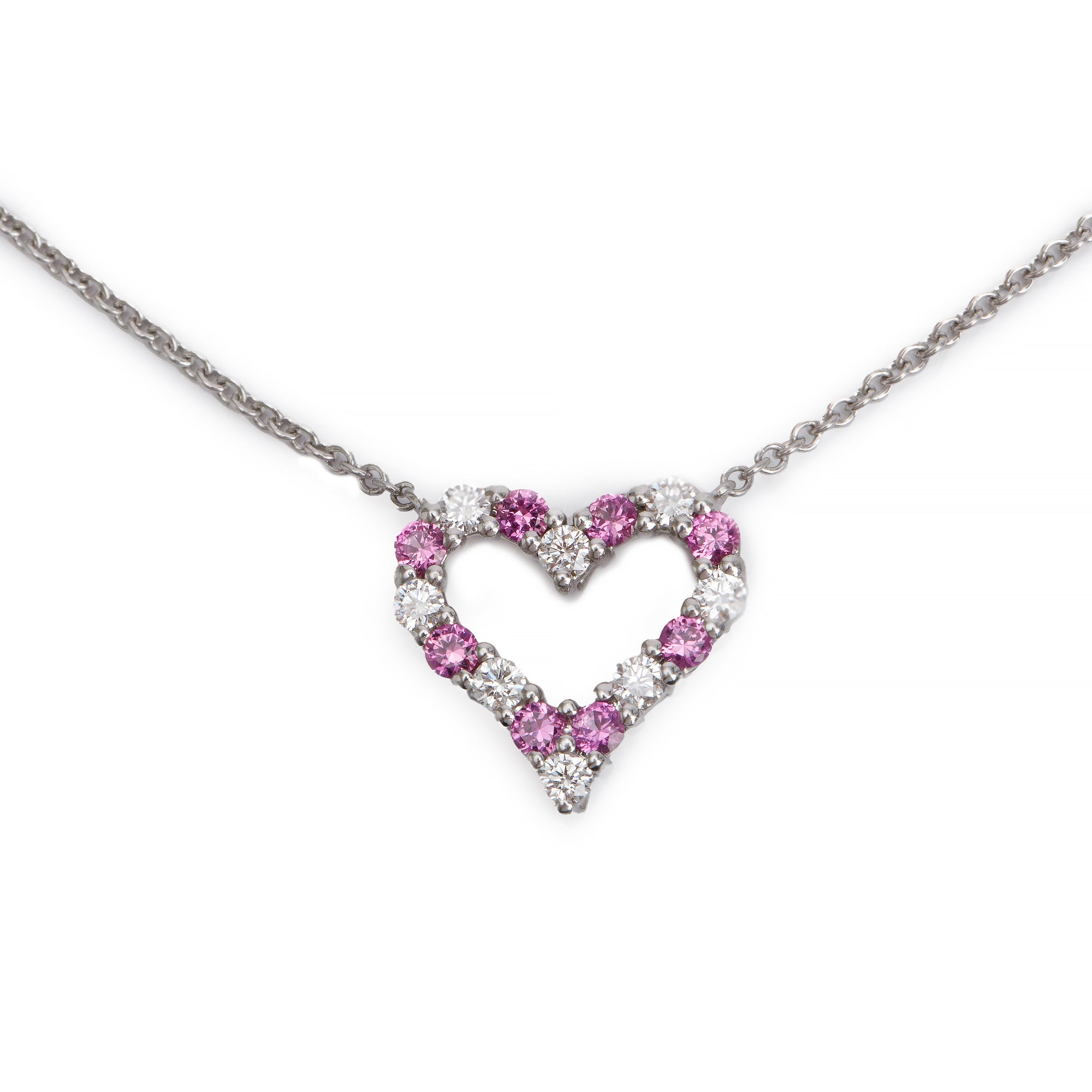 Tiffany & Co. Platinum Diamond & Pink Sapphire Mini Heart Pendant Necklace