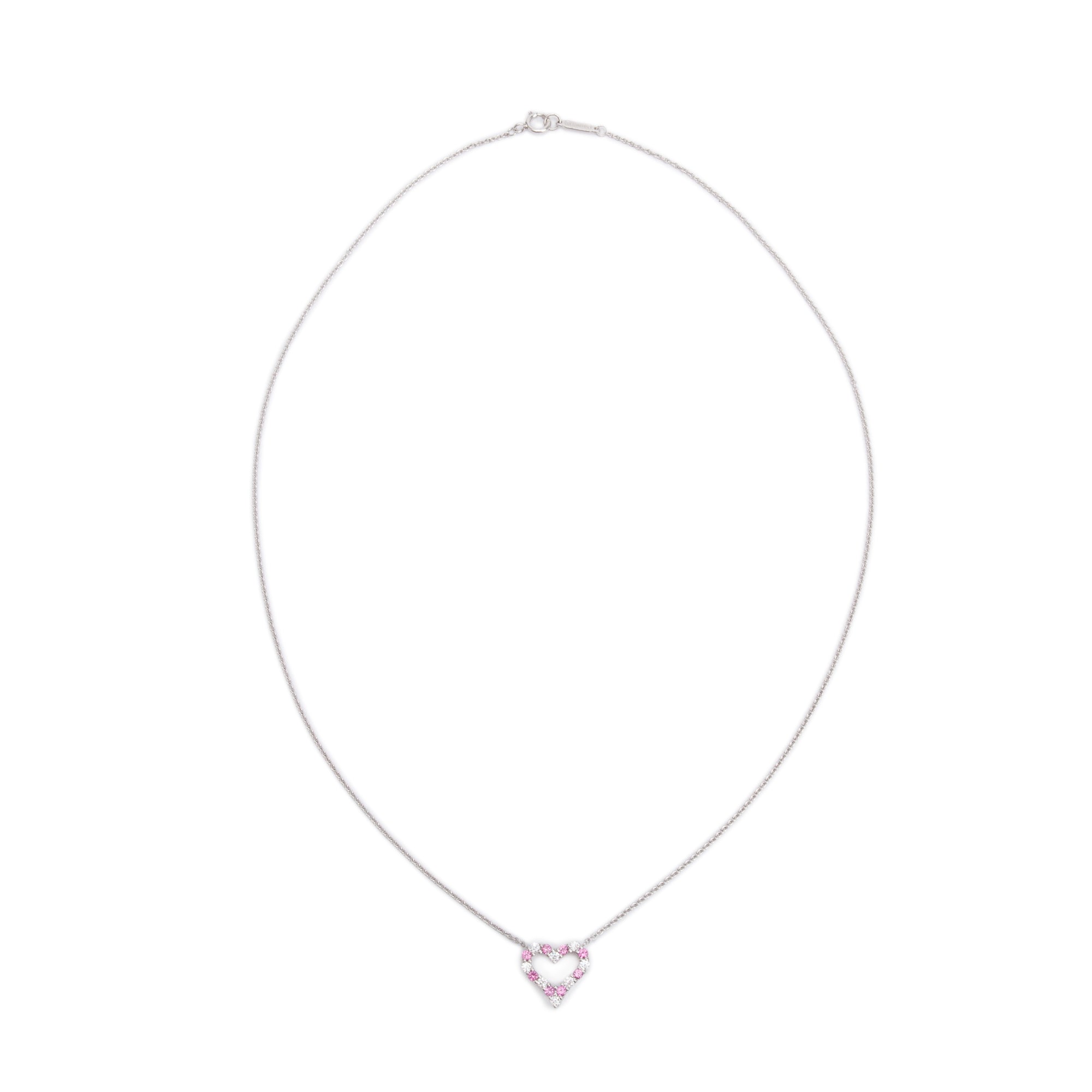 Tiffany & Co. Platinum Diamond & Pink Sapphire Mini Heart Pendant Necklace