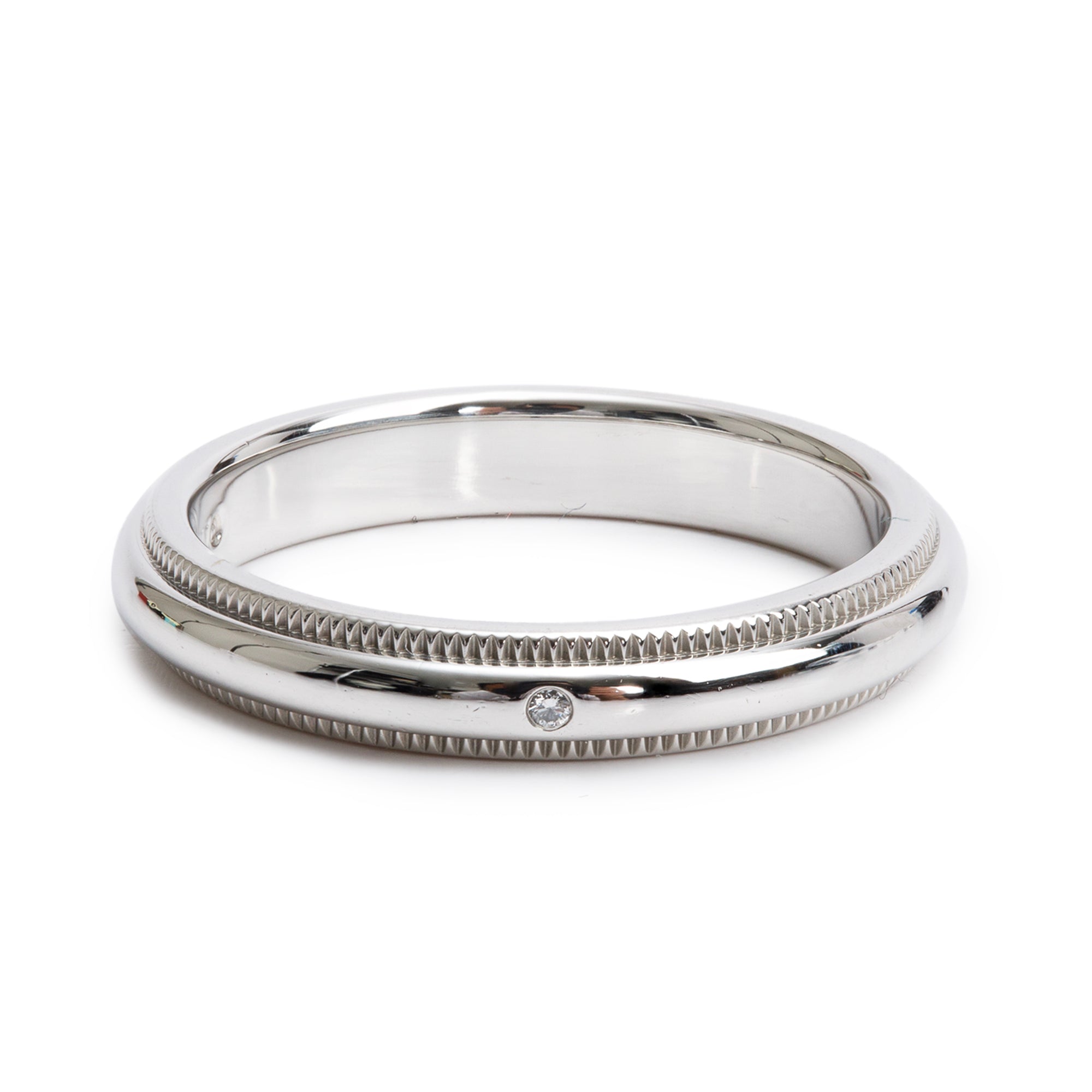 Tiffany & Co. Platinum Diamond Together Milgrain 3 MM Wedding Band Ring, Size 5.25