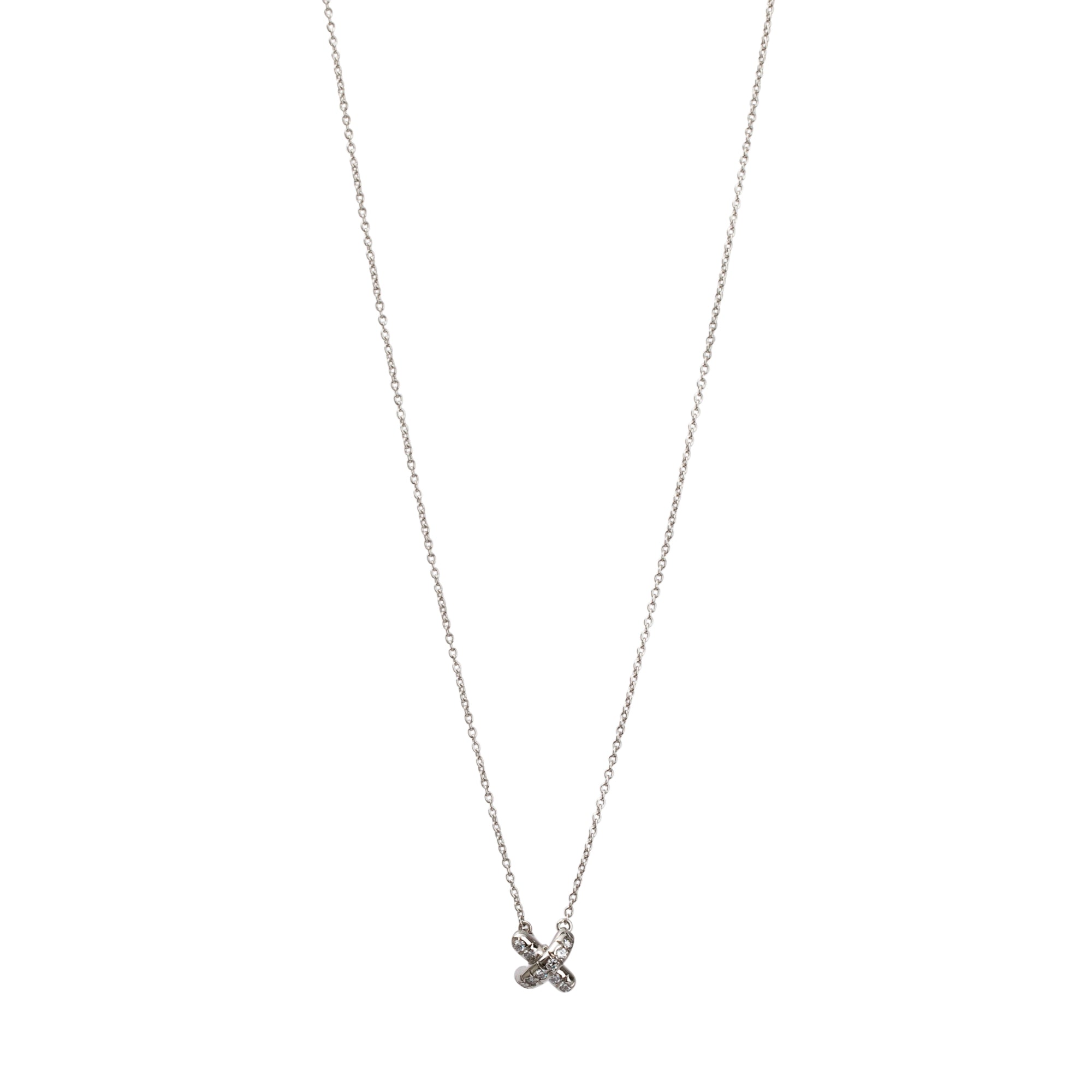 Tiffany & Co. Platinum Diamond X Pendant Necklace w/ Box