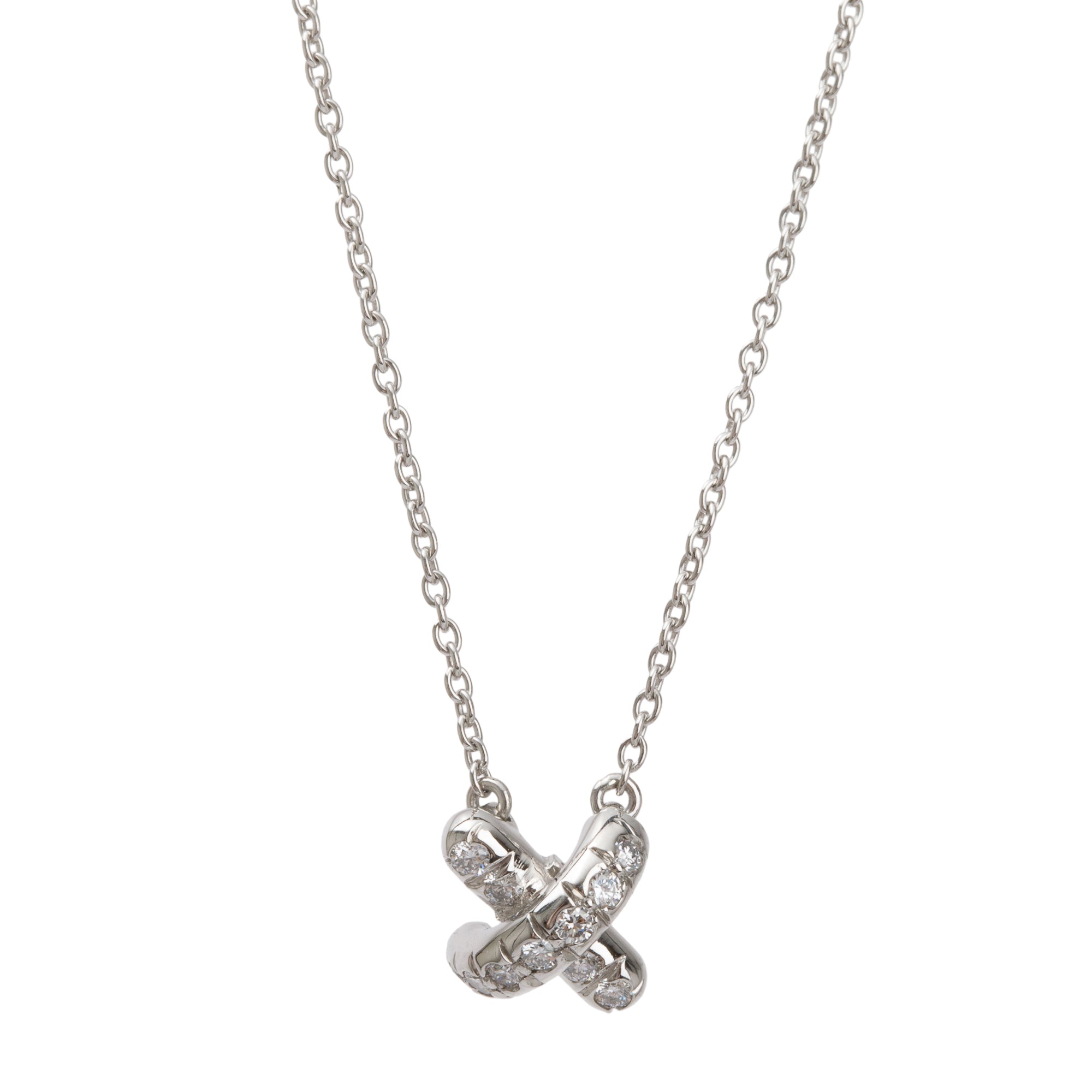 Tiffany & Co. Platinum Diamond X Pendant Necklace w/ Box