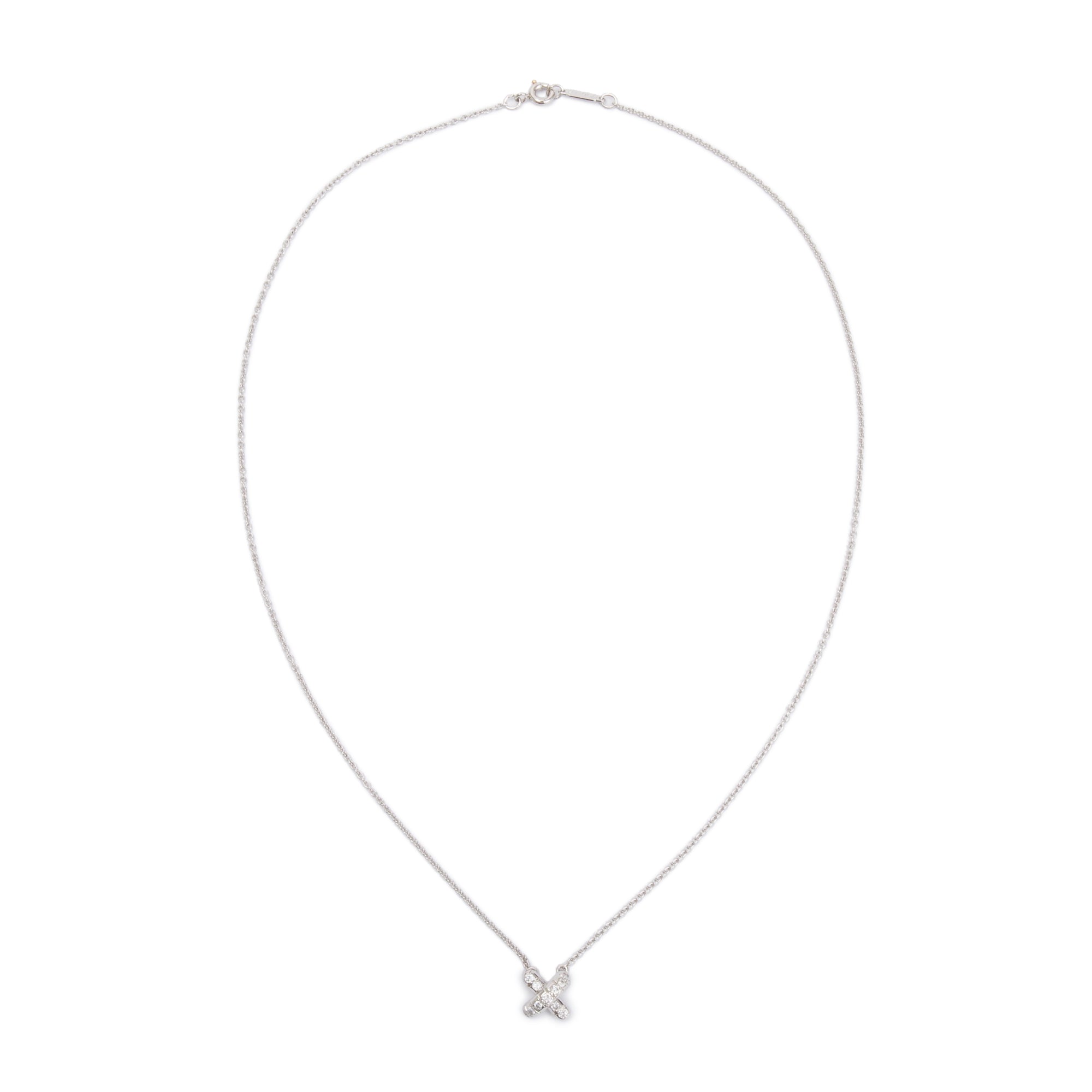 Tiffany & Co. Platinum Diamond X Pendant Necklace w/ Box