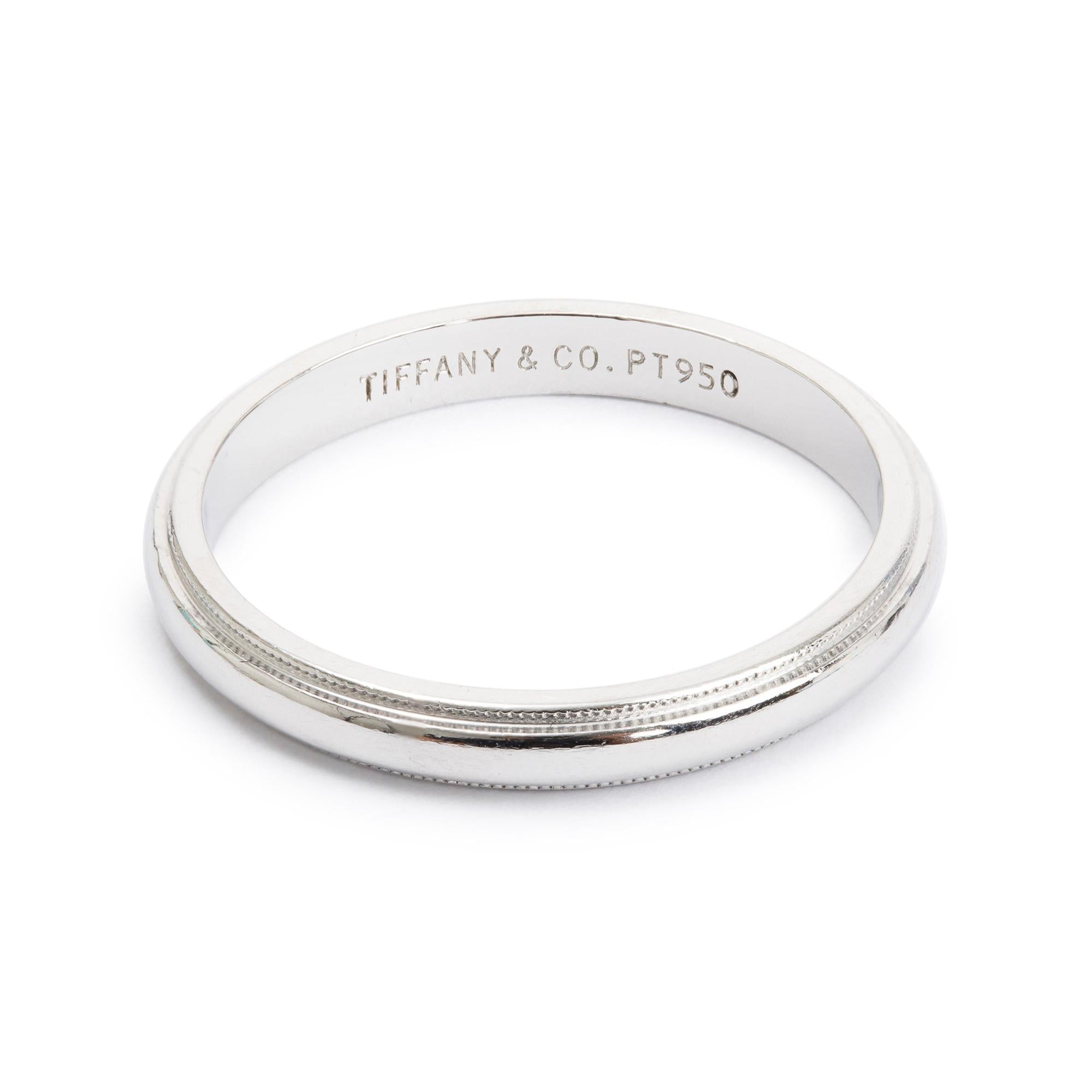 Tiffany & Co. Platinum Double Milgrain 3 MM Wedding Band Ring, Size 10