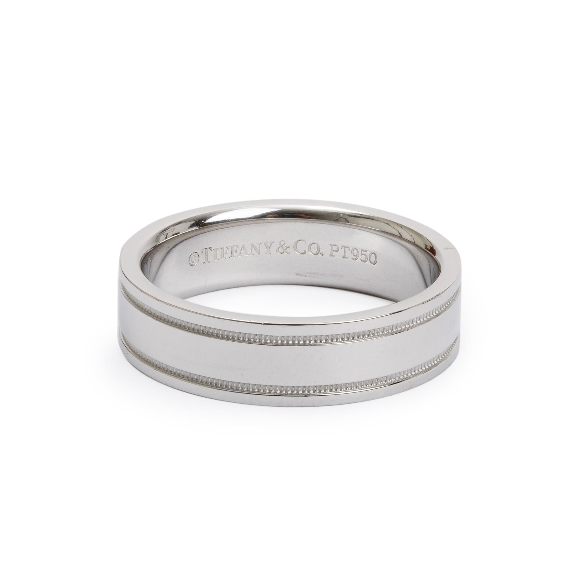 Tiffany & Co. Platinum Double Milgrain 6MM Wedding Band Ring, Size 10