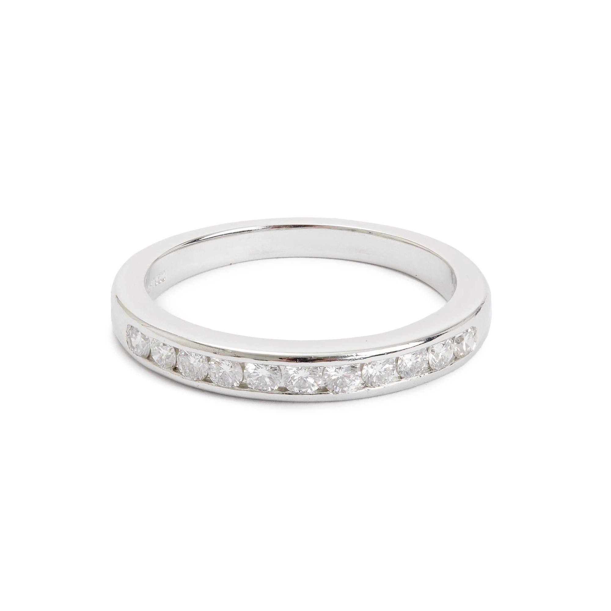 Tiffany & Co. Platinum Half-Circle Diamond 3 MM Wedding Band Ring, Size 8