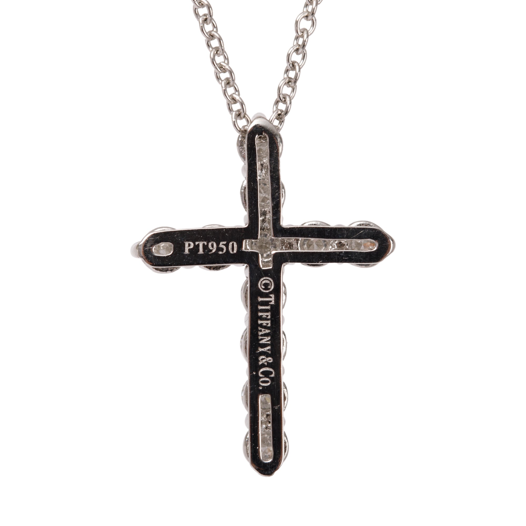Tiffany & Co. Platinum Small Diamond Cross Pendant Necklace