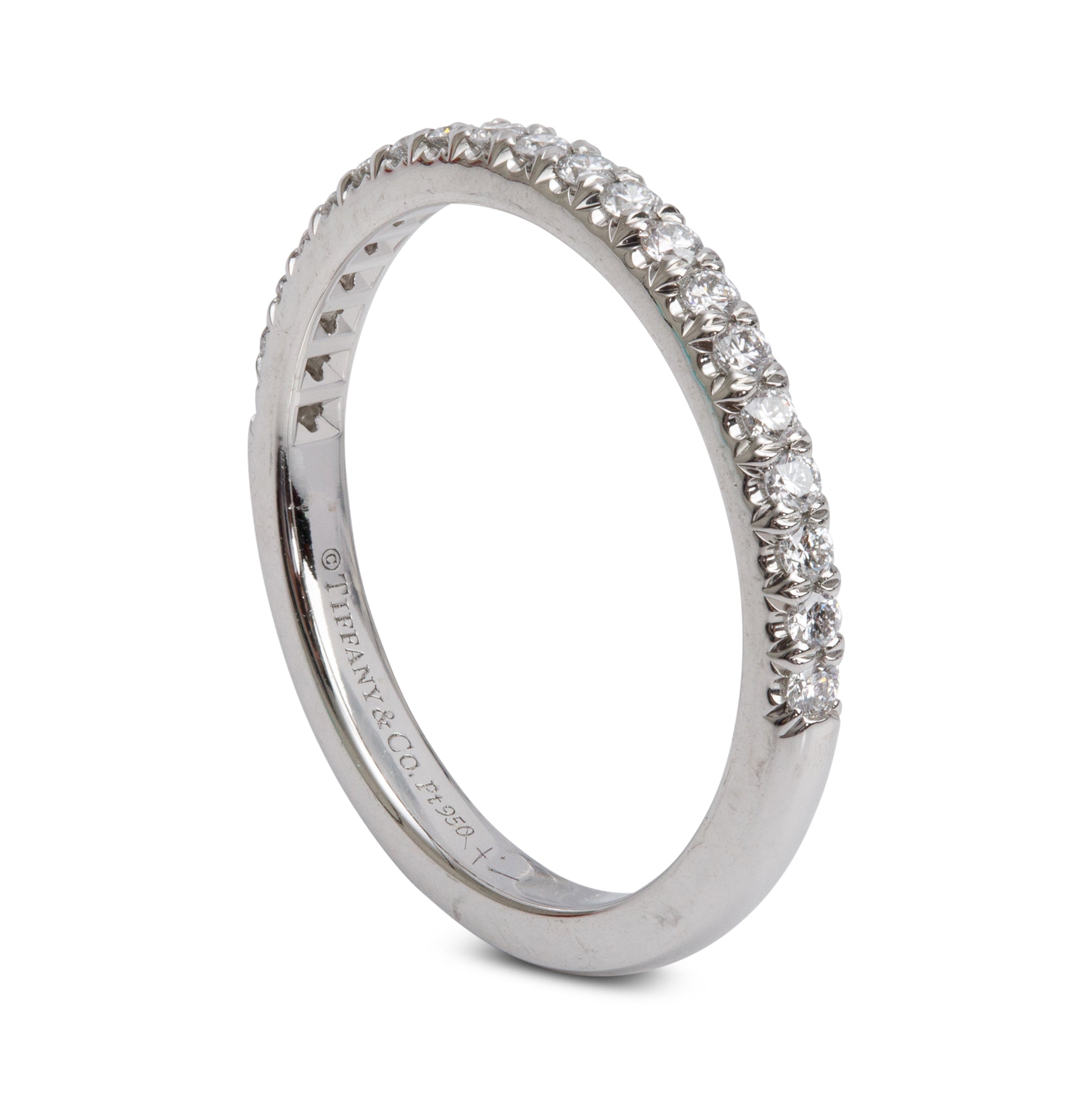 Tiffany & Co. Platinum Soleste Half Eternity Diamond Band Ring, Size 4 w/ Box