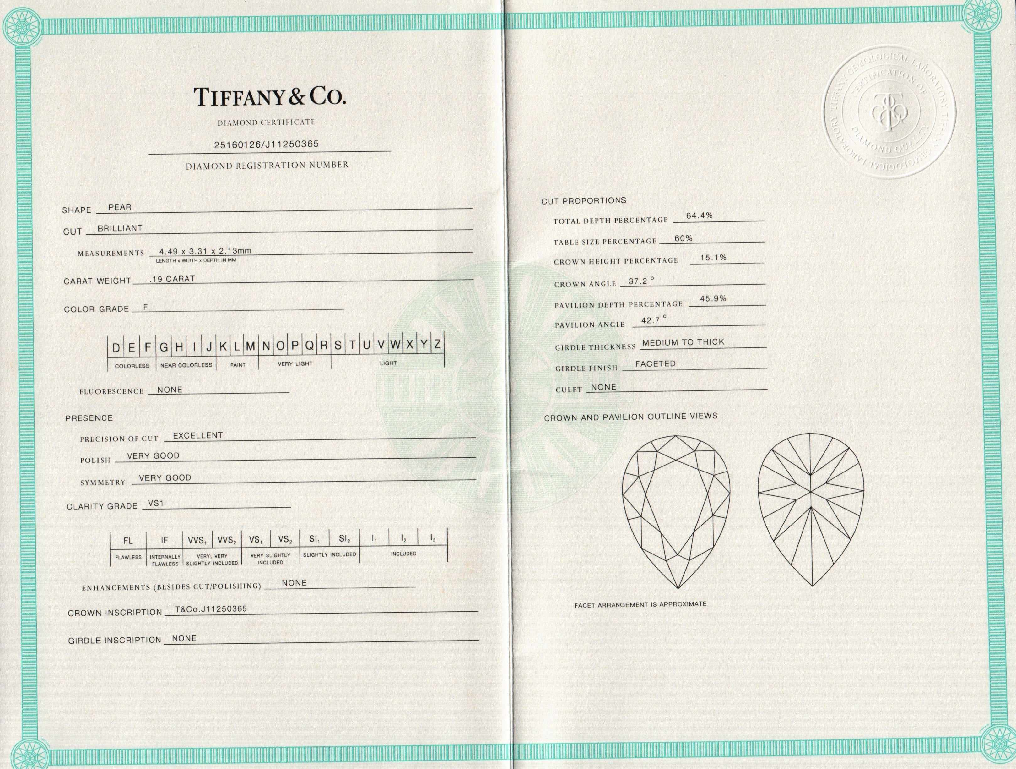 Tiffany & Co. Platinum Three Stone Diamond Ring w/ Box & Certificates