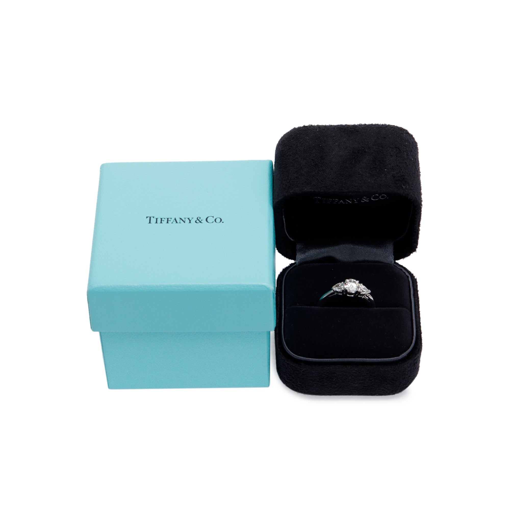 Tiffany & Co. Platinum Three Stone Diamond Ring w/ Box & Certificates