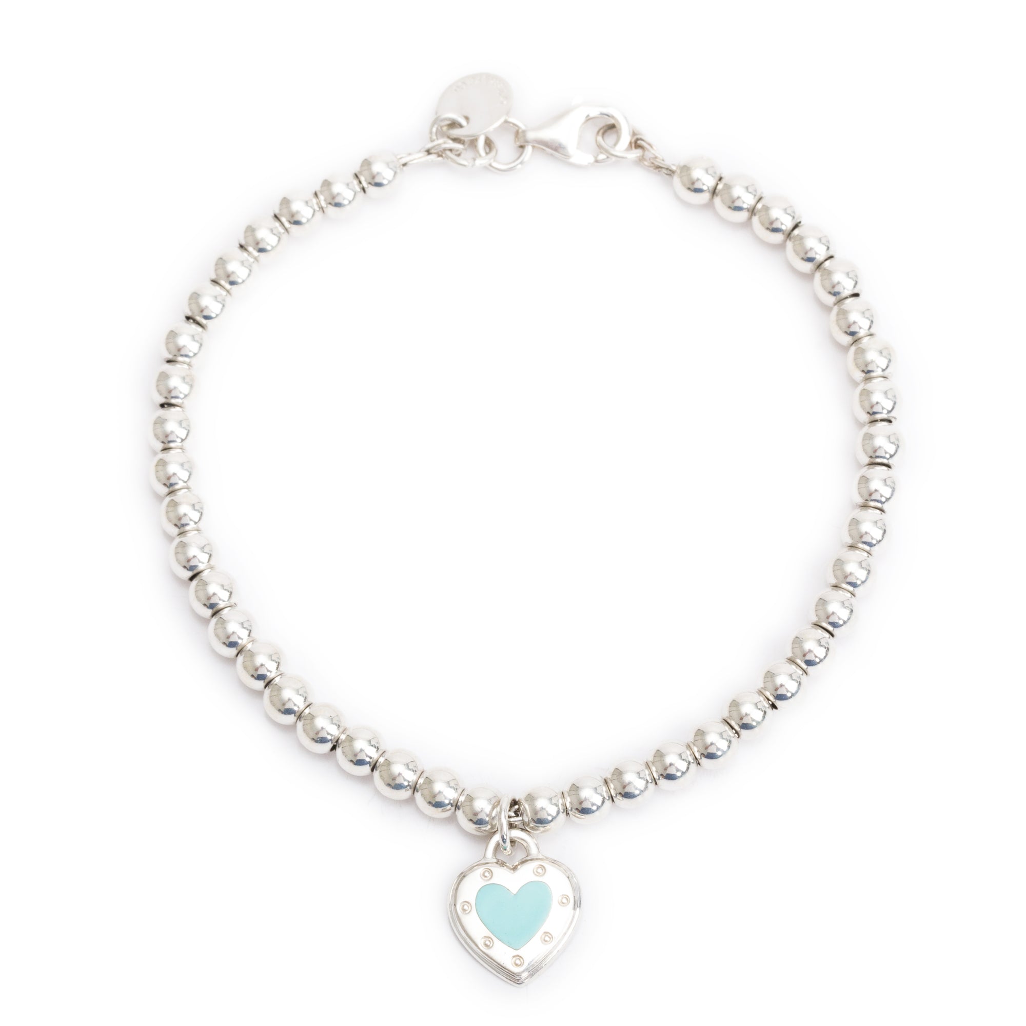 Tiffany & Co. Return to Love Mini Heart Tag Bead Bracelet with Blue Enamel