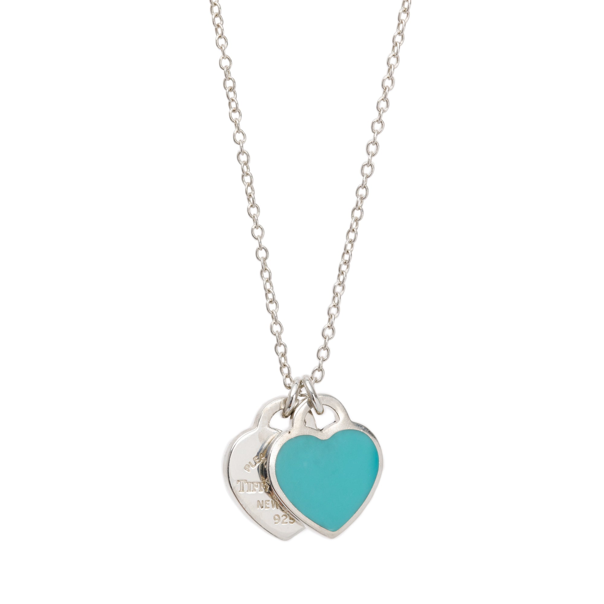 Tiffany & Co. Return to Tiffany Mini Double Heart Tag Pendant Necklace with Blue Enamel & Diamond