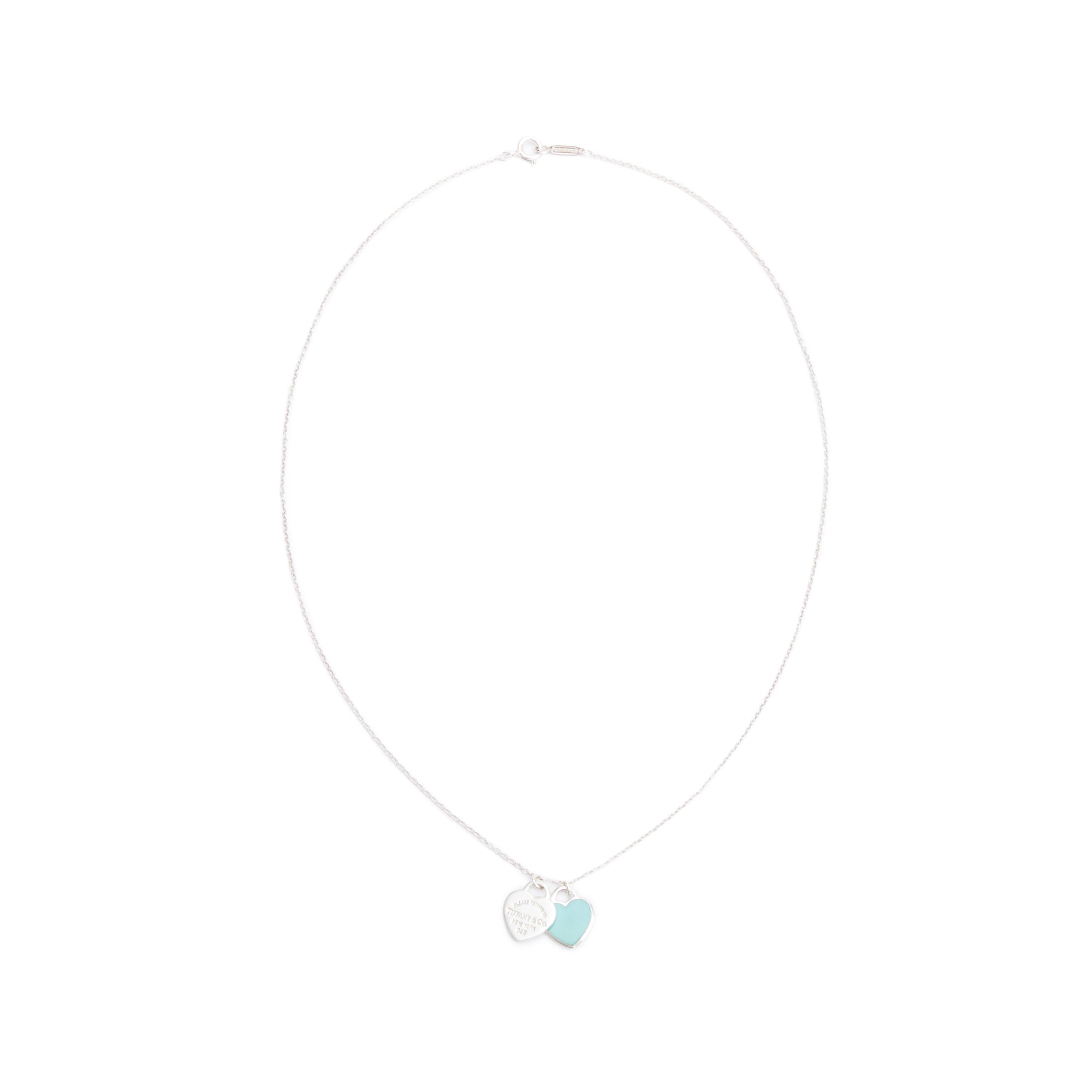 Tiffany & Co. Return to Tiffany Mini Double Heart Tag Pendant Necklace with Blue Enamel