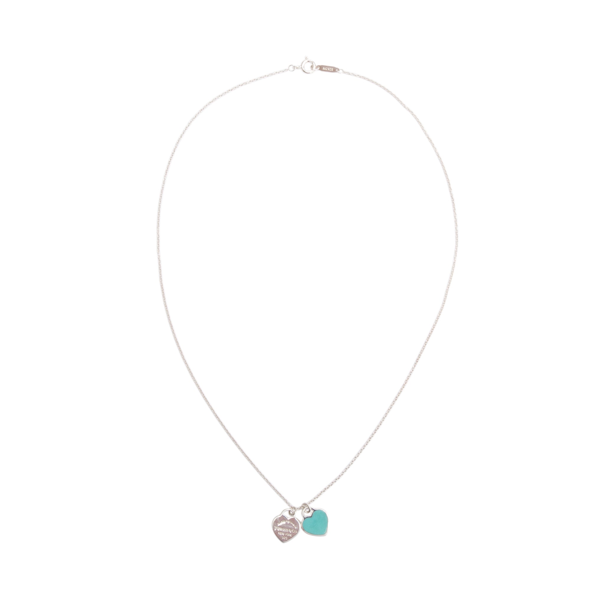 Tiffany & Co. Return to Tiffany Mini Double Heart Tag Pendant Necklace with Blue Enamel