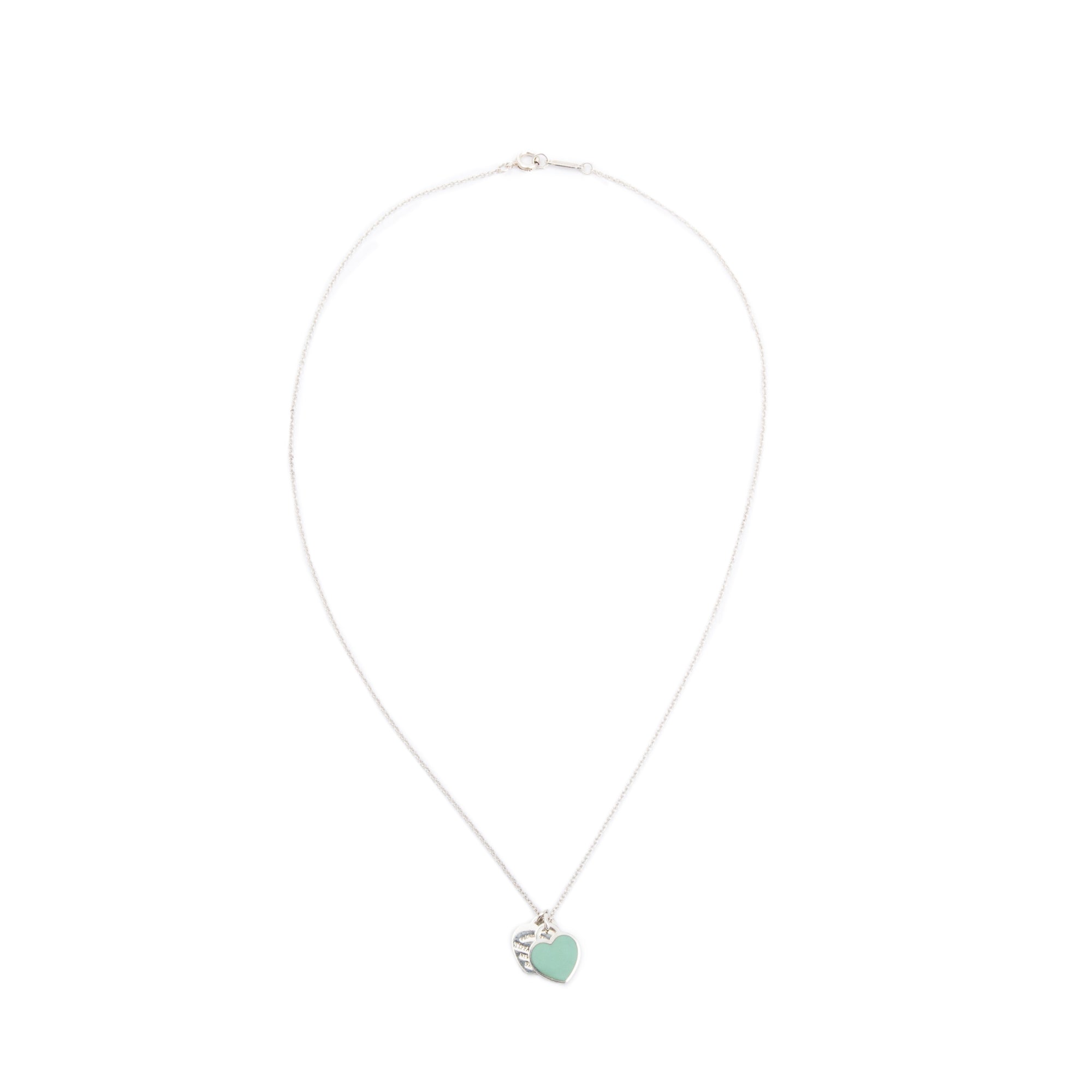 Tiffany & Co. Return to Tiffany Mini Double Heart Tag Pendant Necklace with Blue Enamel