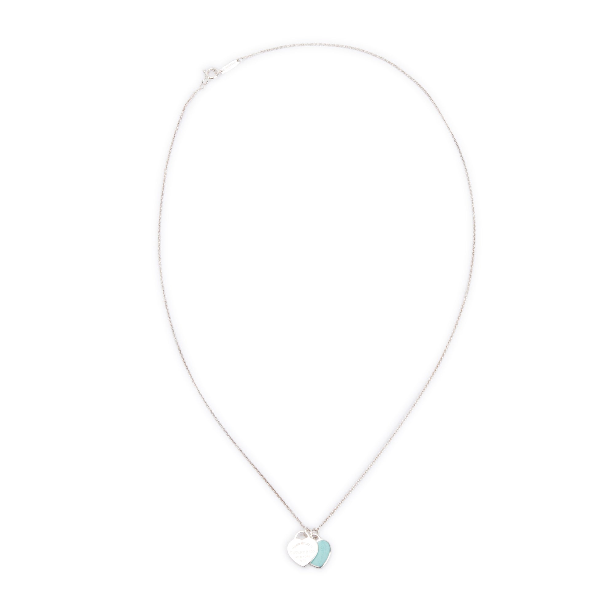 Tiffany & Co. Return to Tiffany Mini Double Heart Tag Pendant Necklace with Blue Enamel