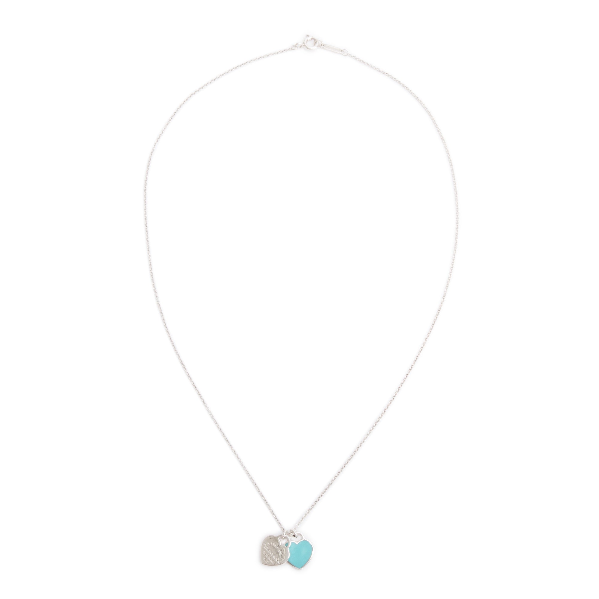 Tiffany & Co. Return to Tiffany Mini Double Heart Tag Pendant Necklace with Blue Enamel