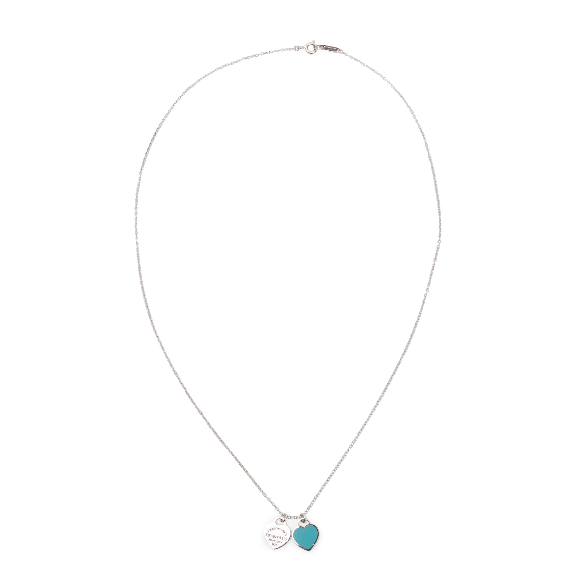Tiffany & Co. Return to Tiffany Mini Double Heart Tag Pendant Necklace with Blue Enamel