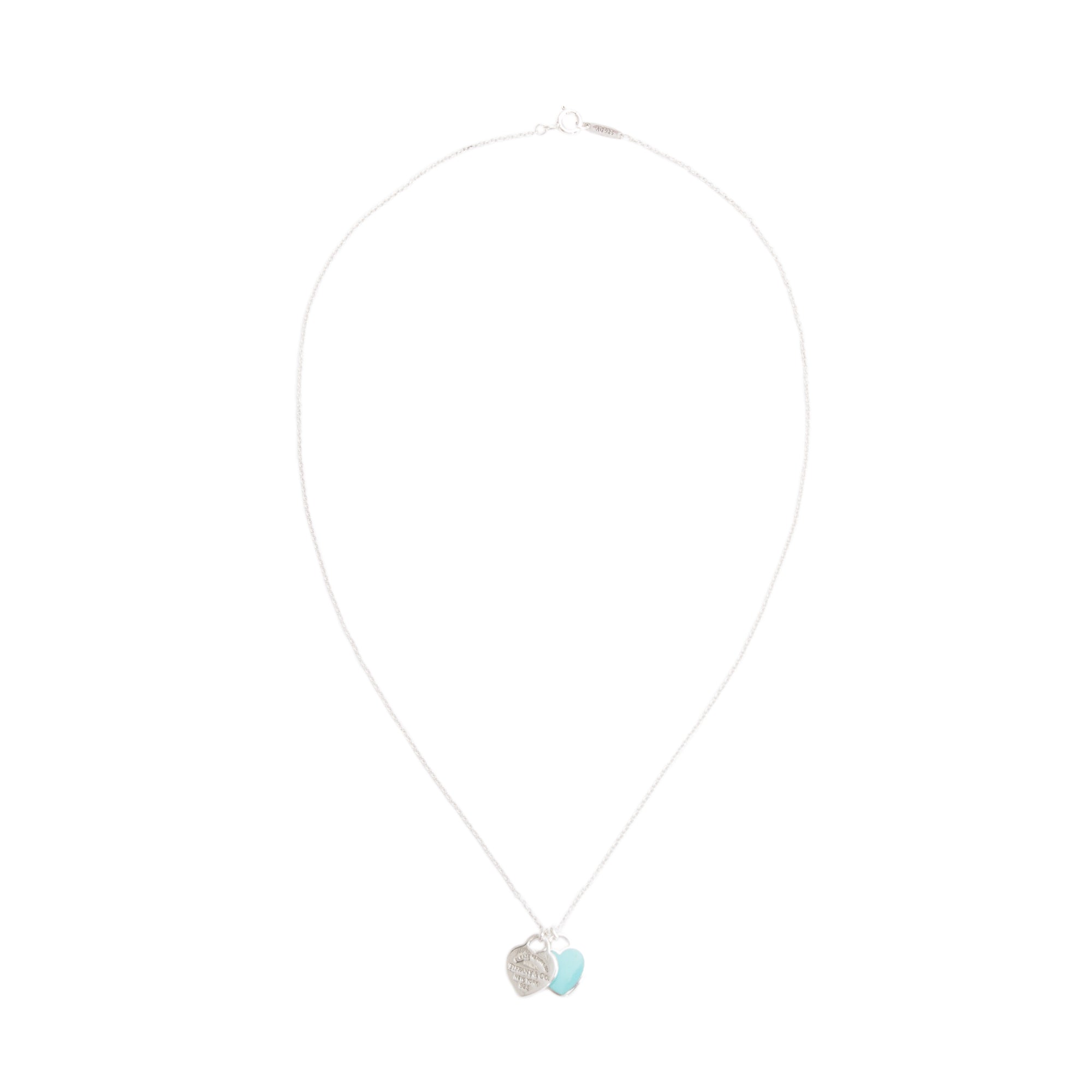 Tiffany & Co. Return to Tiffany Mini Double Heart Tag Pendant Necklace with Blue Enamel